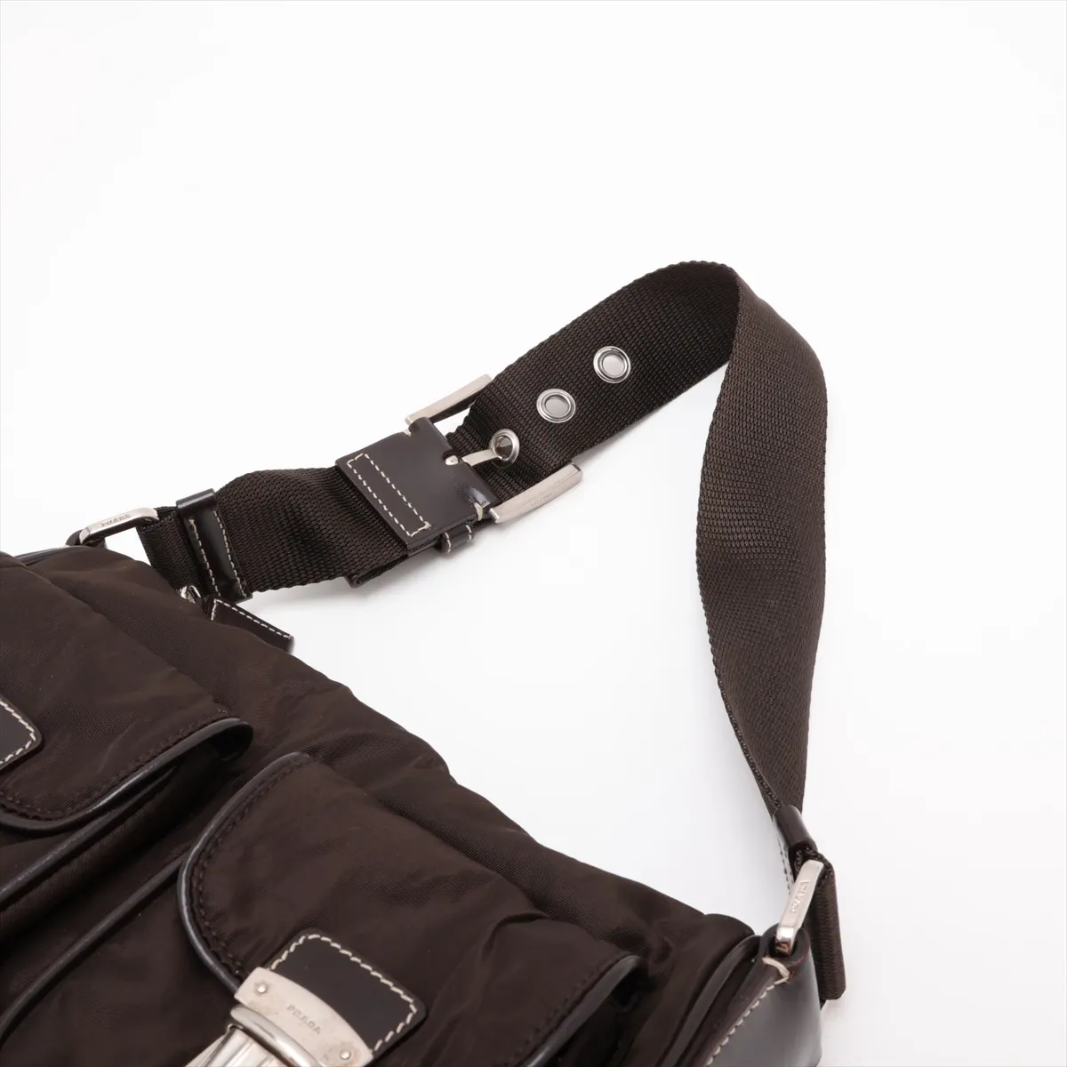 Tessuto Nylon x Leather Handbag, Brown — view 5