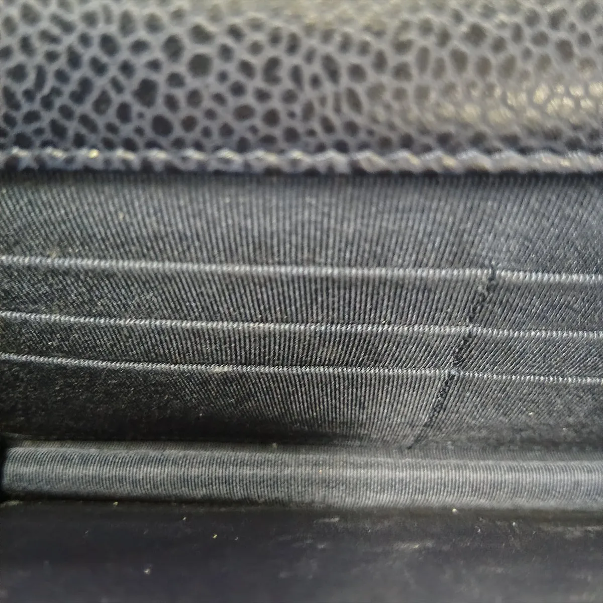 Matelassé Caviar Skin Chain Wallet, Navy, Gunmetal Hardware, 21345712, Serial Number 21 — view 12
