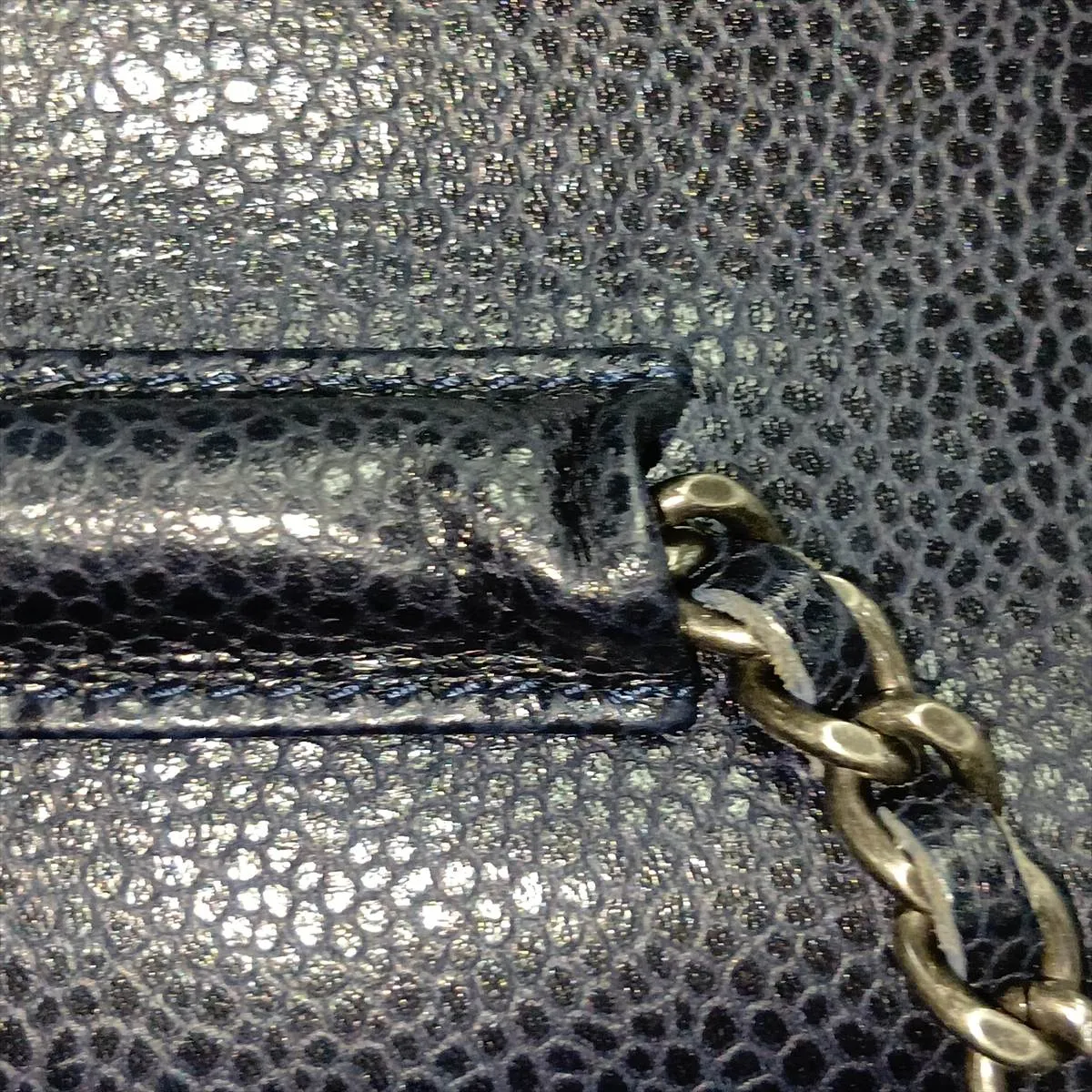 Matelassé Caviar Skin Chain Wallet, Navy, Gunmetal Hardware, 21345712, Serial Number 21 — view 10