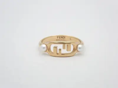 Auroch F Logo Faux Pearl Gold Ring Fendi