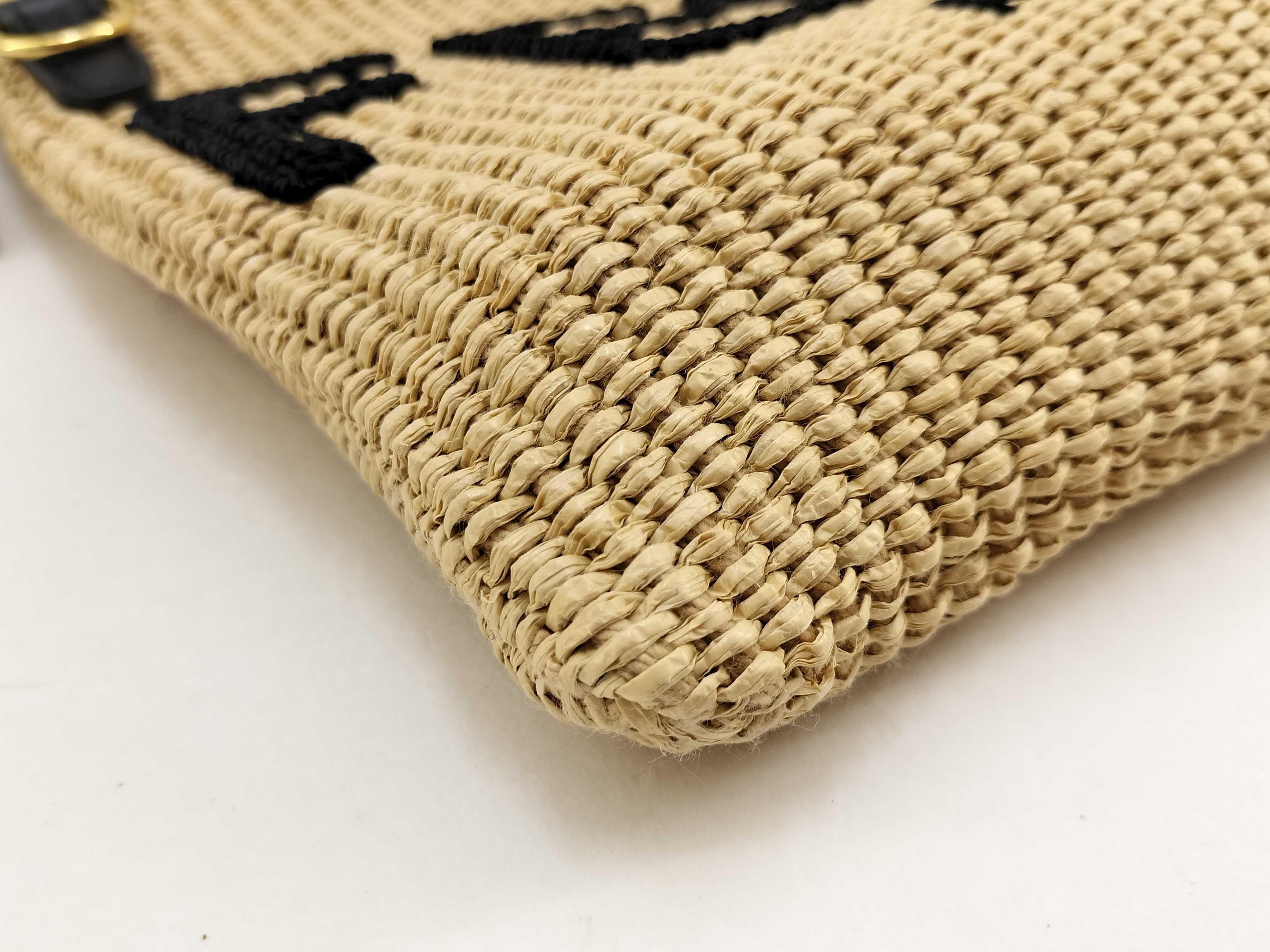 Logo Raffia x Leather Shoulder Bag, Beige, 8BT337 Bag — view 4
