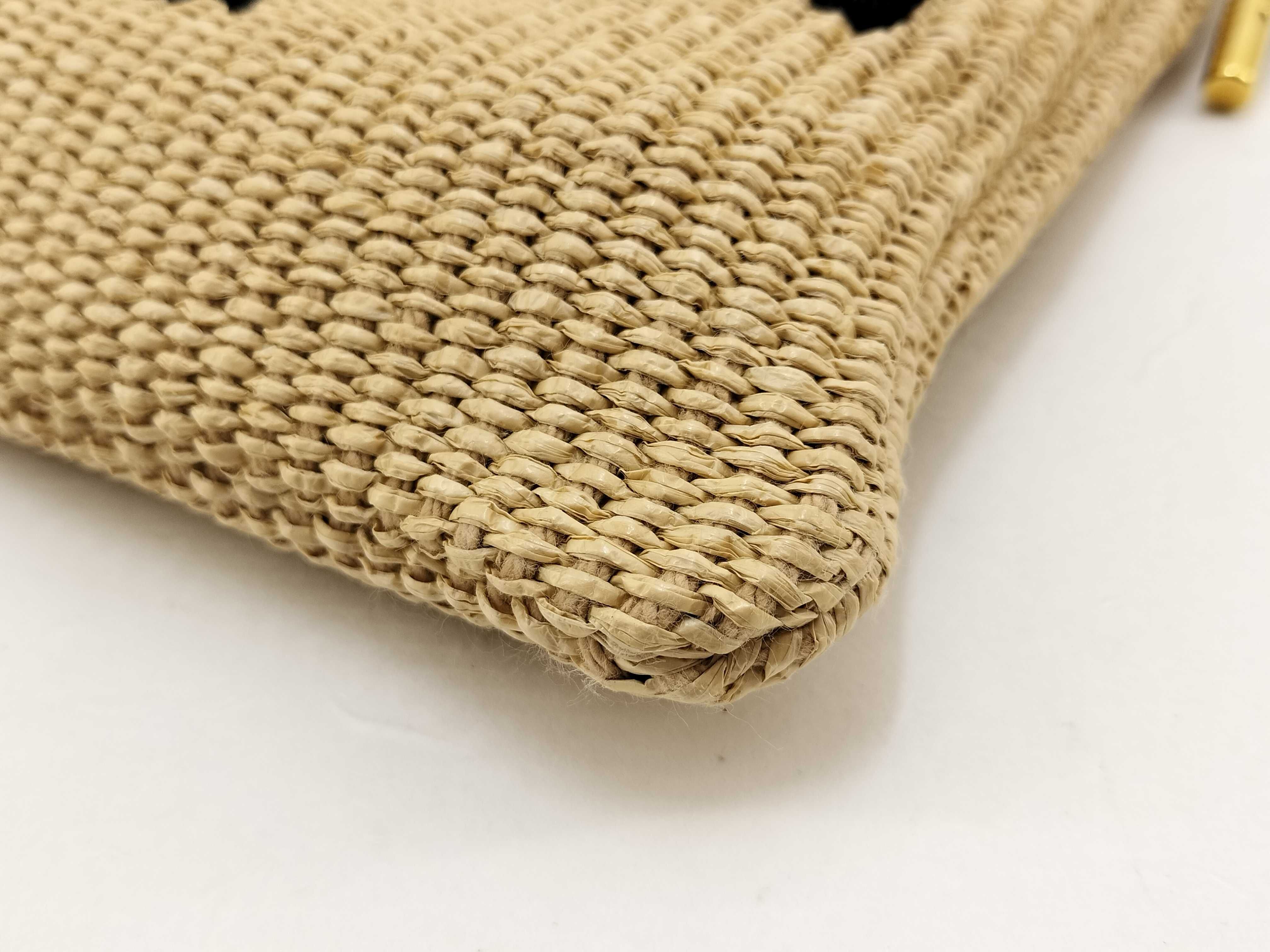 Logo Raffia x Leather Shoulder Bag, Beige, 8BT337 Bag — view 5
