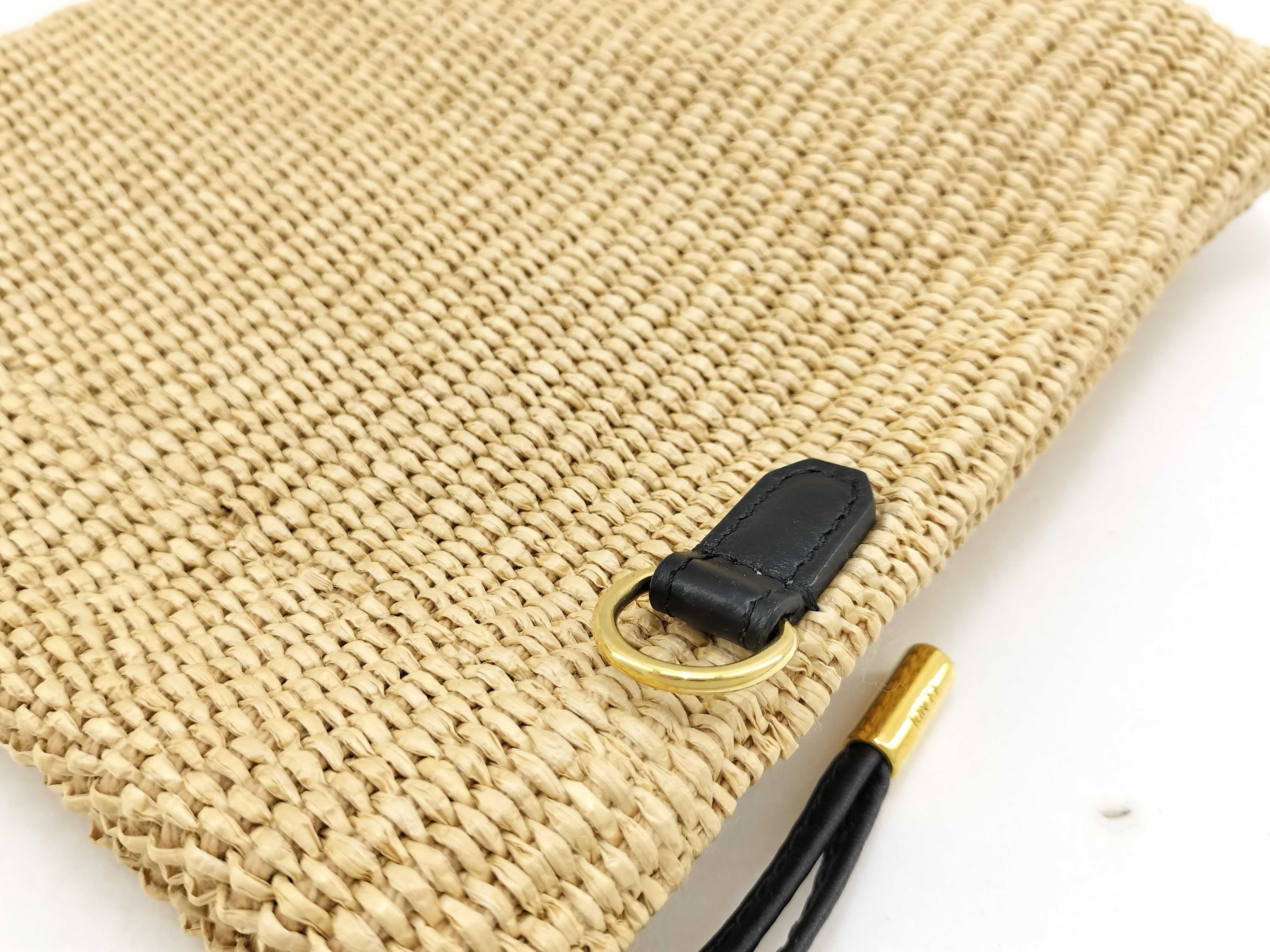 Logo Raffia x Leather Shoulder Bag, Beige, 8BT337 Bag — view 6
