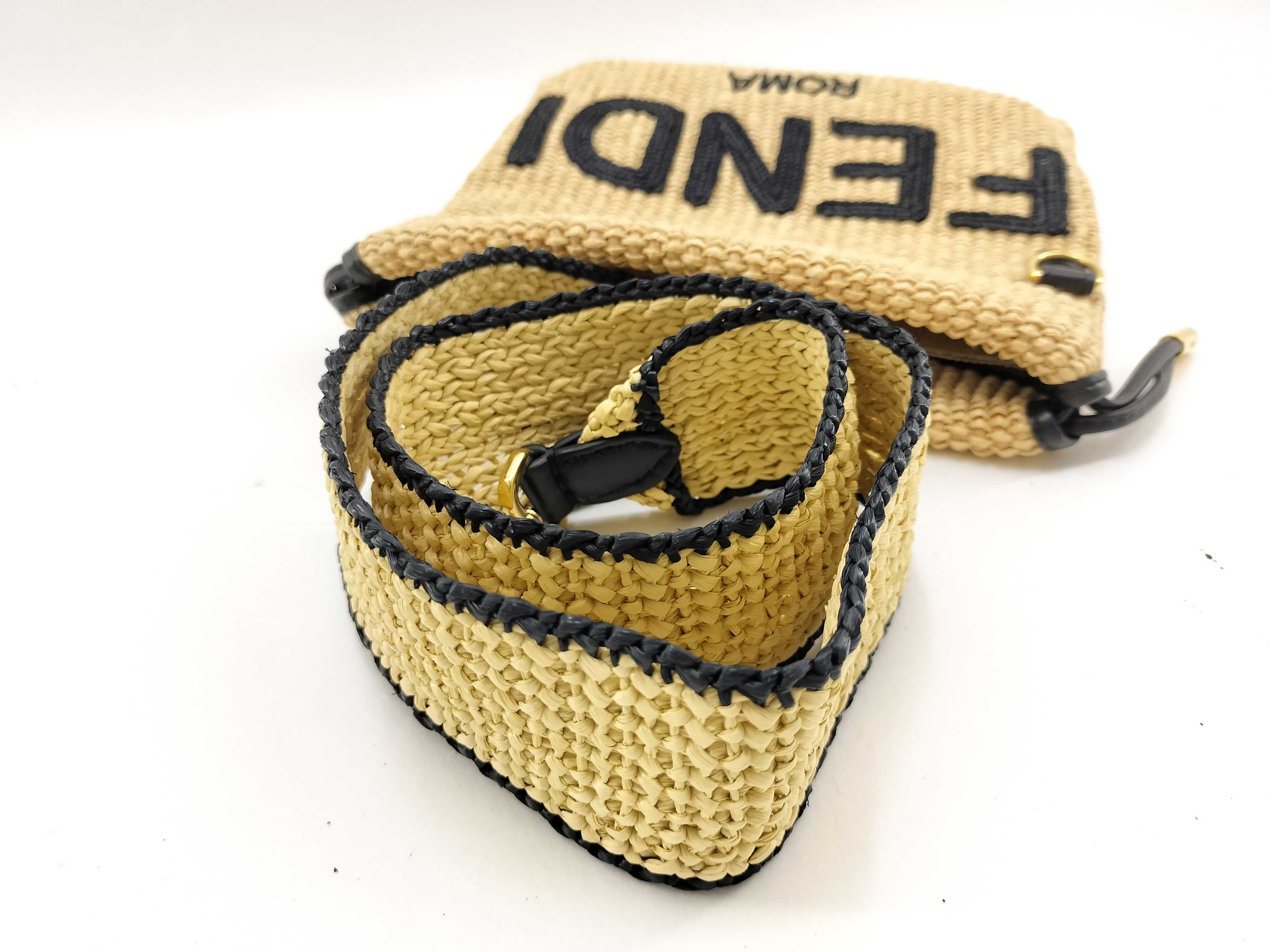 Logo Raffia x Leather Shoulder Bag, Beige, 8BT337 Bag — view 7