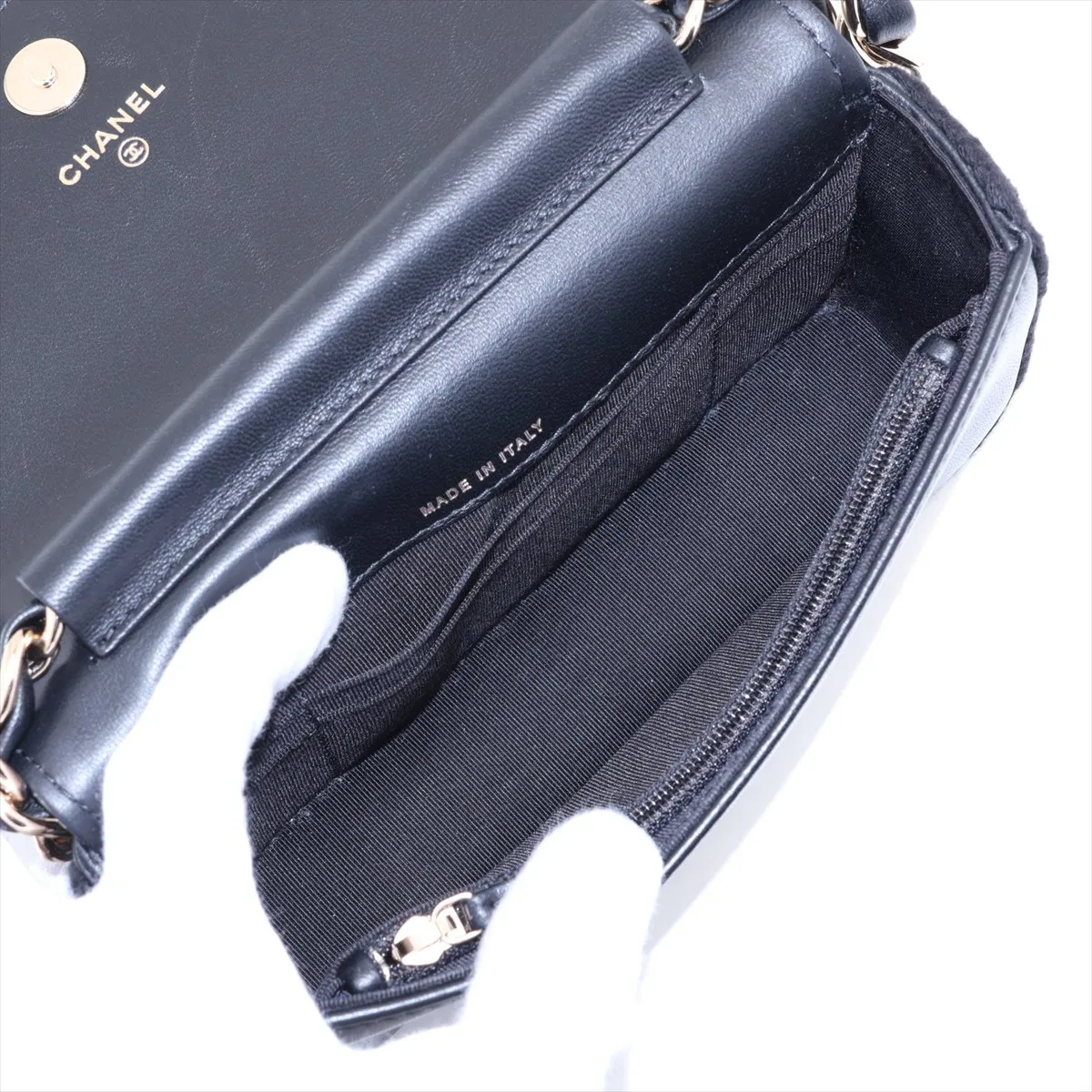 Matelassé Lambskin x Crochet Chain Wallet, Black with Gold Hardware, 31947894, Serial Number 31 — view 6