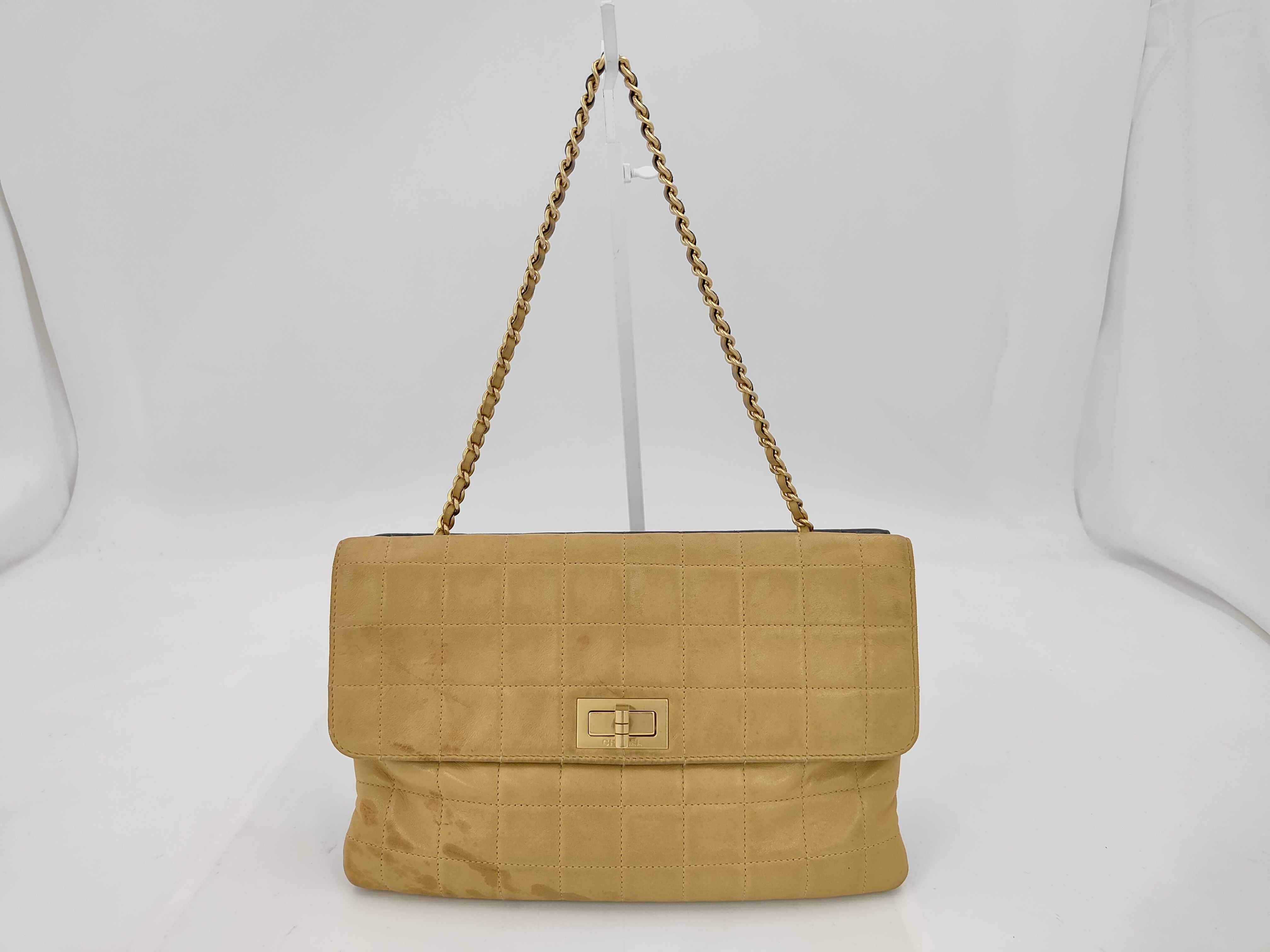 Lambskin 2.55 Chocolate Bar Chain Shoulder Bag, Bicolor, with original seal, serial number in the 6 range, matte gold hardware.