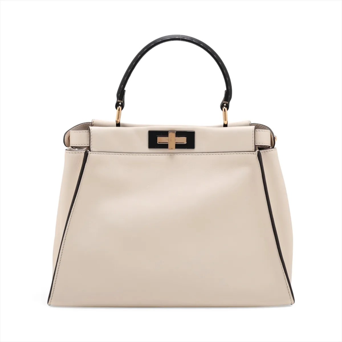 Peekaboo Regular Leather 2-Way Handbag, Beige x Black, 8BN290 — view 2