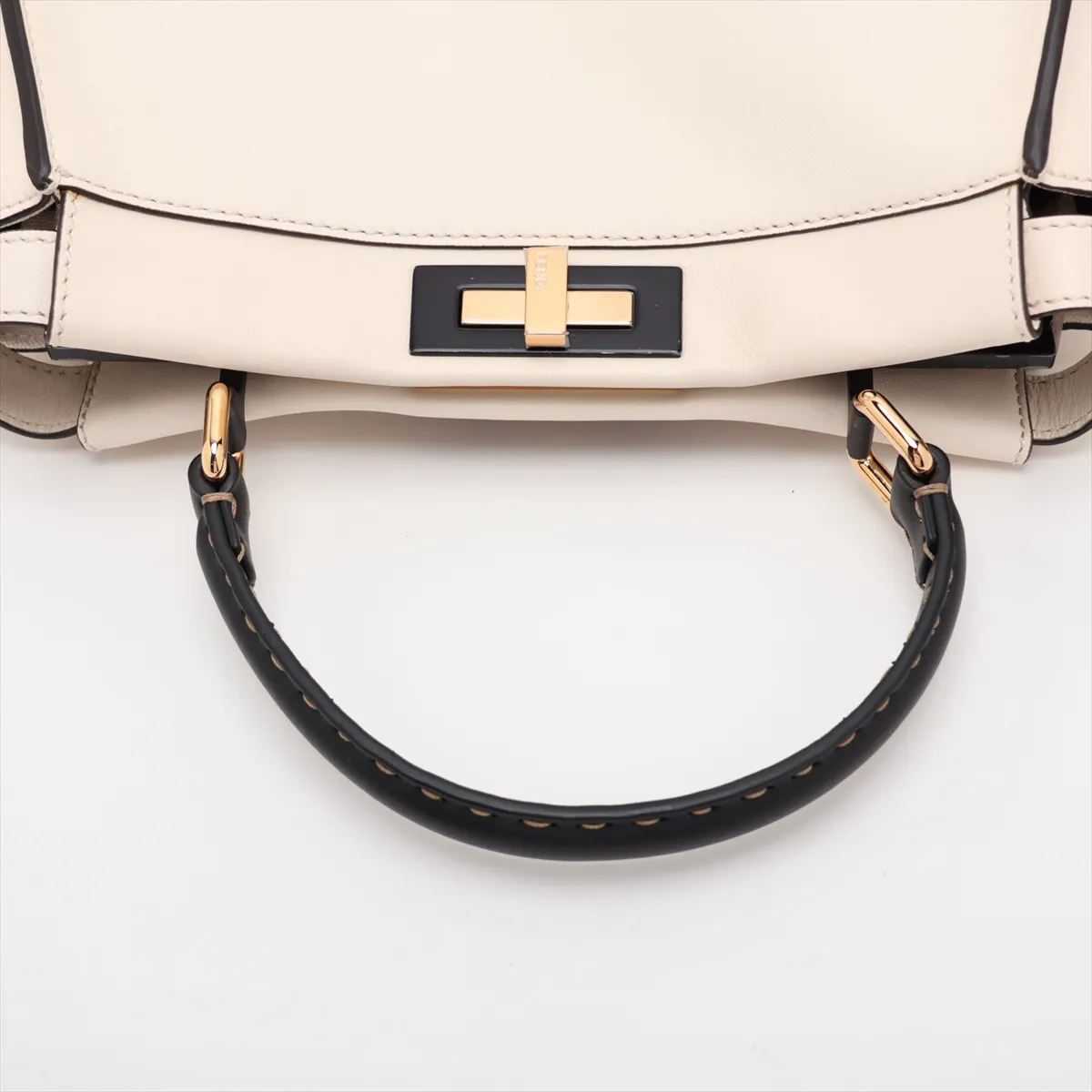 Peekaboo Regular Leather 2-Way Handbag, Beige x Black, 8BN290 — view 5