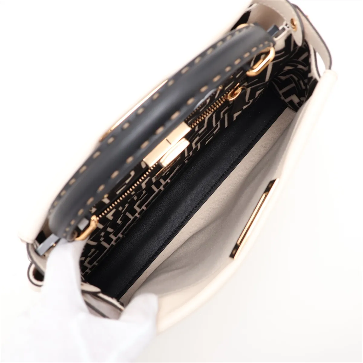 Peekaboo Regular Leather 2-Way Handbag, Beige x Black, 8BN290 — view 8