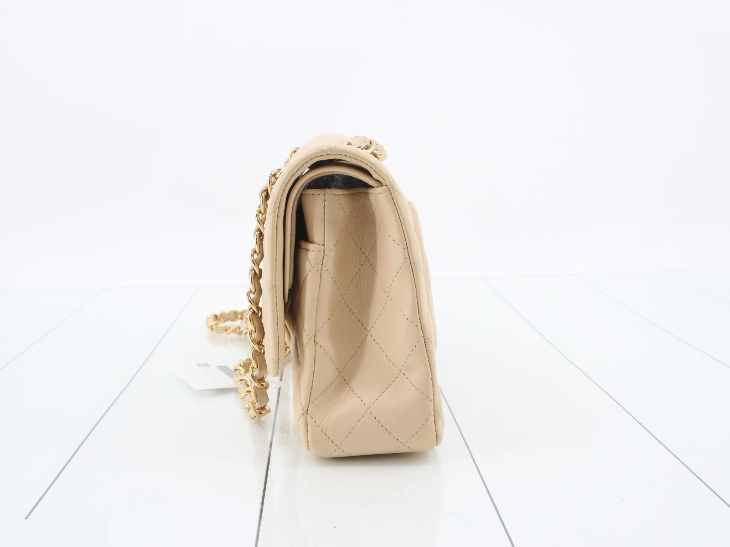 Matelassé Lambskin Double Flap Double Chain Shoulder Bag, Beige — view 3