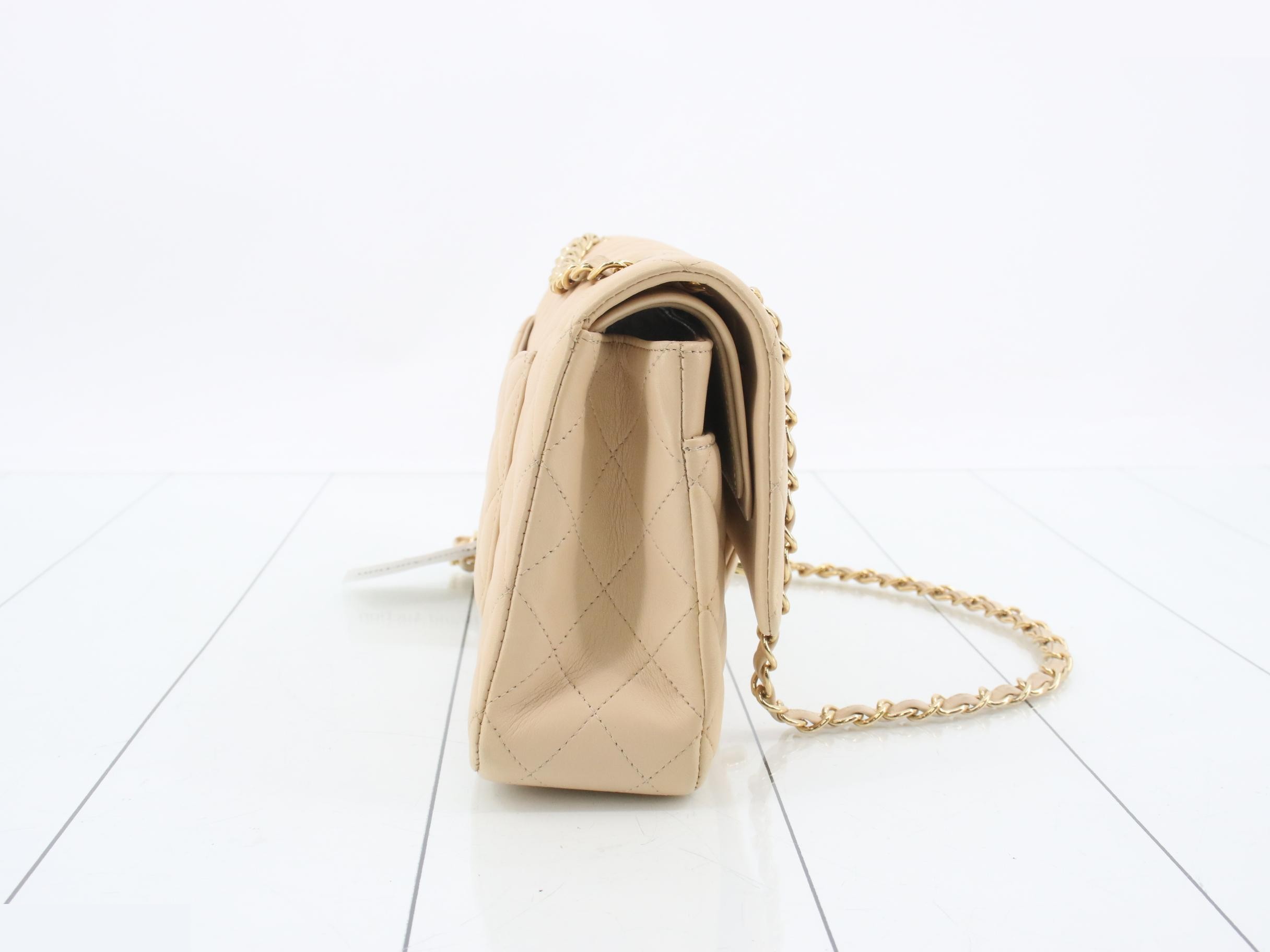 Matelassé Lambskin Double Flap Double Chain Shoulder Bag, Beige — view 4