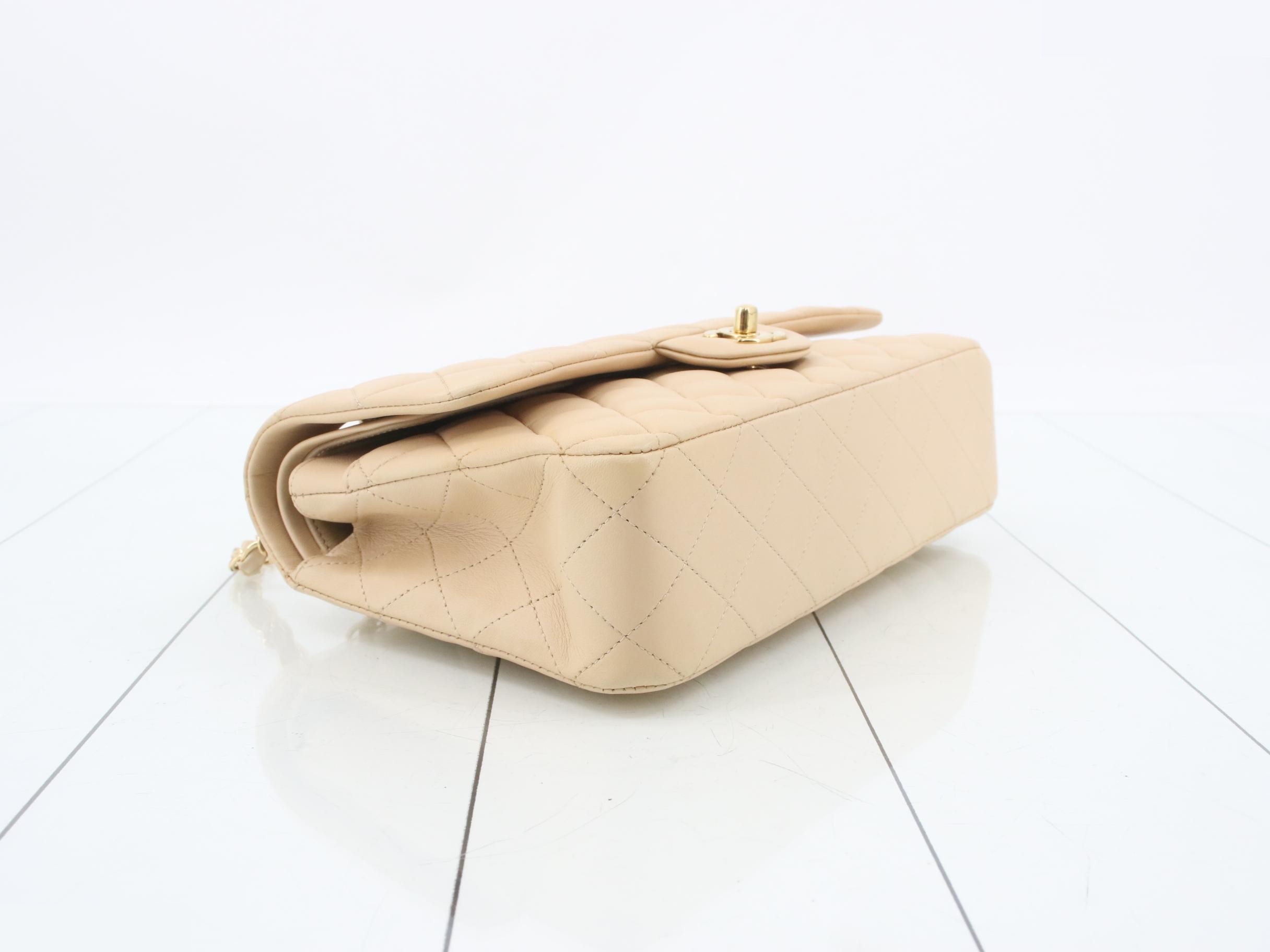 Matelassé Lambskin Double Flap Double Chain Shoulder Bag, Beige — view 5