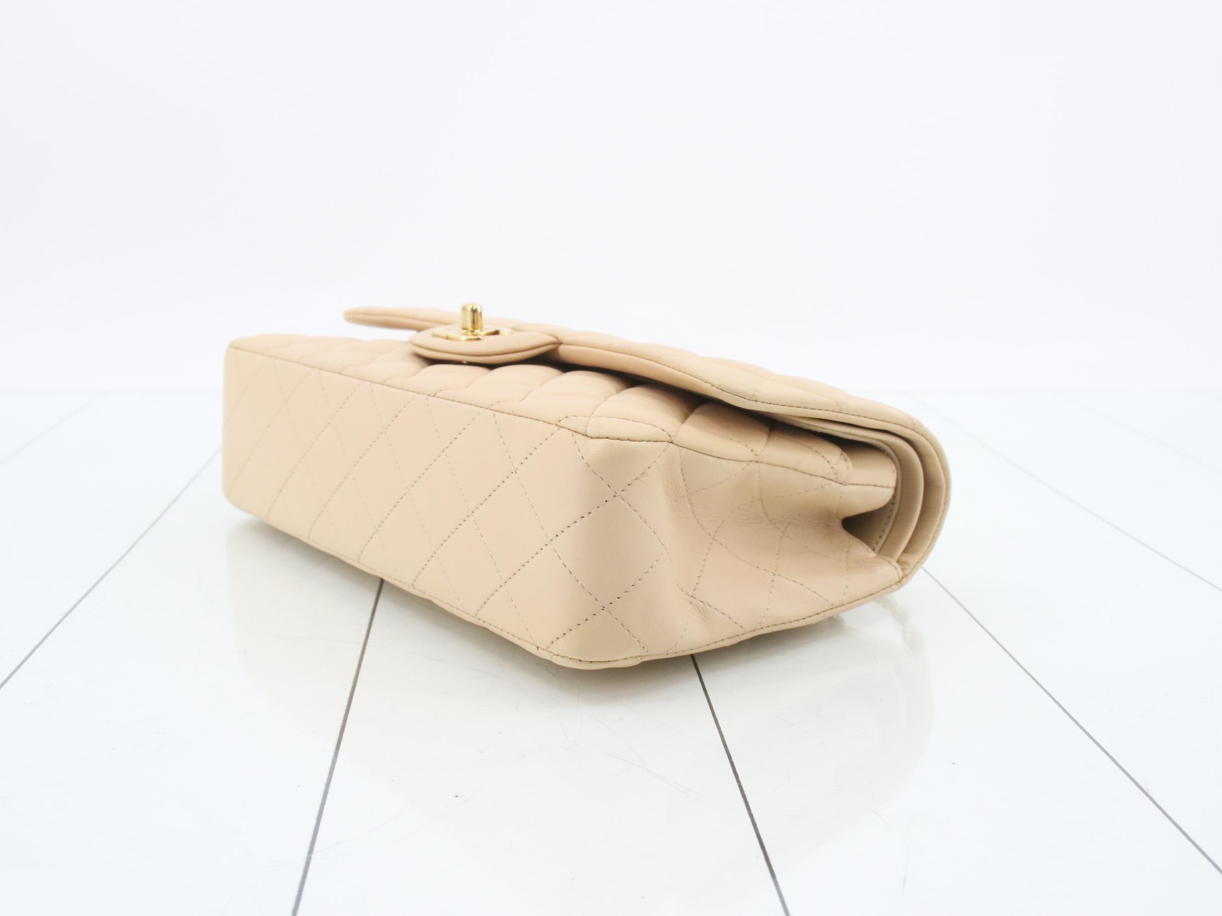 Matelassé Lambskin Double Flap Double Chain Shoulder Bag, Beige — view 6