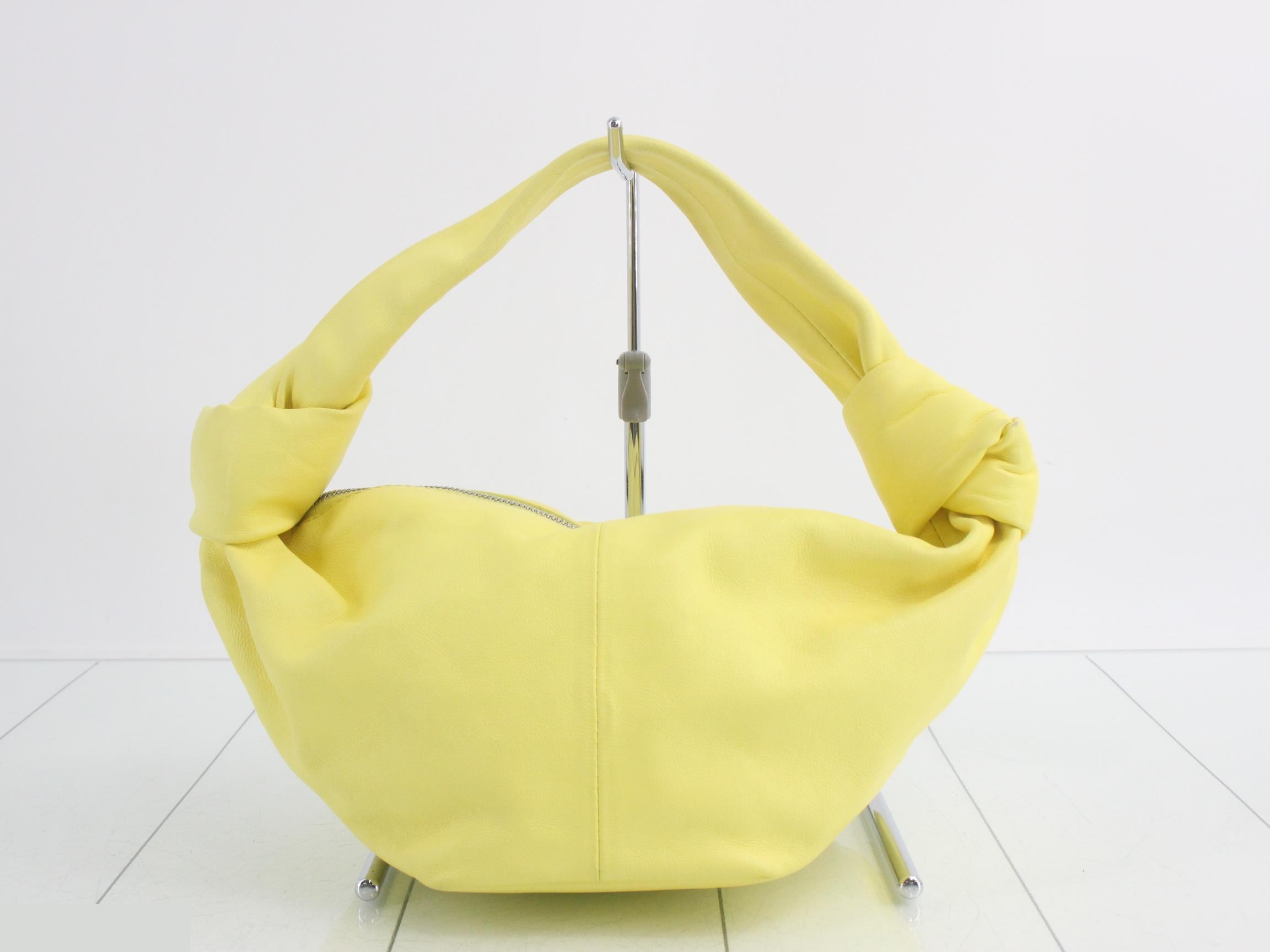 Double Knot Leather Handbag, Yellow — view 2