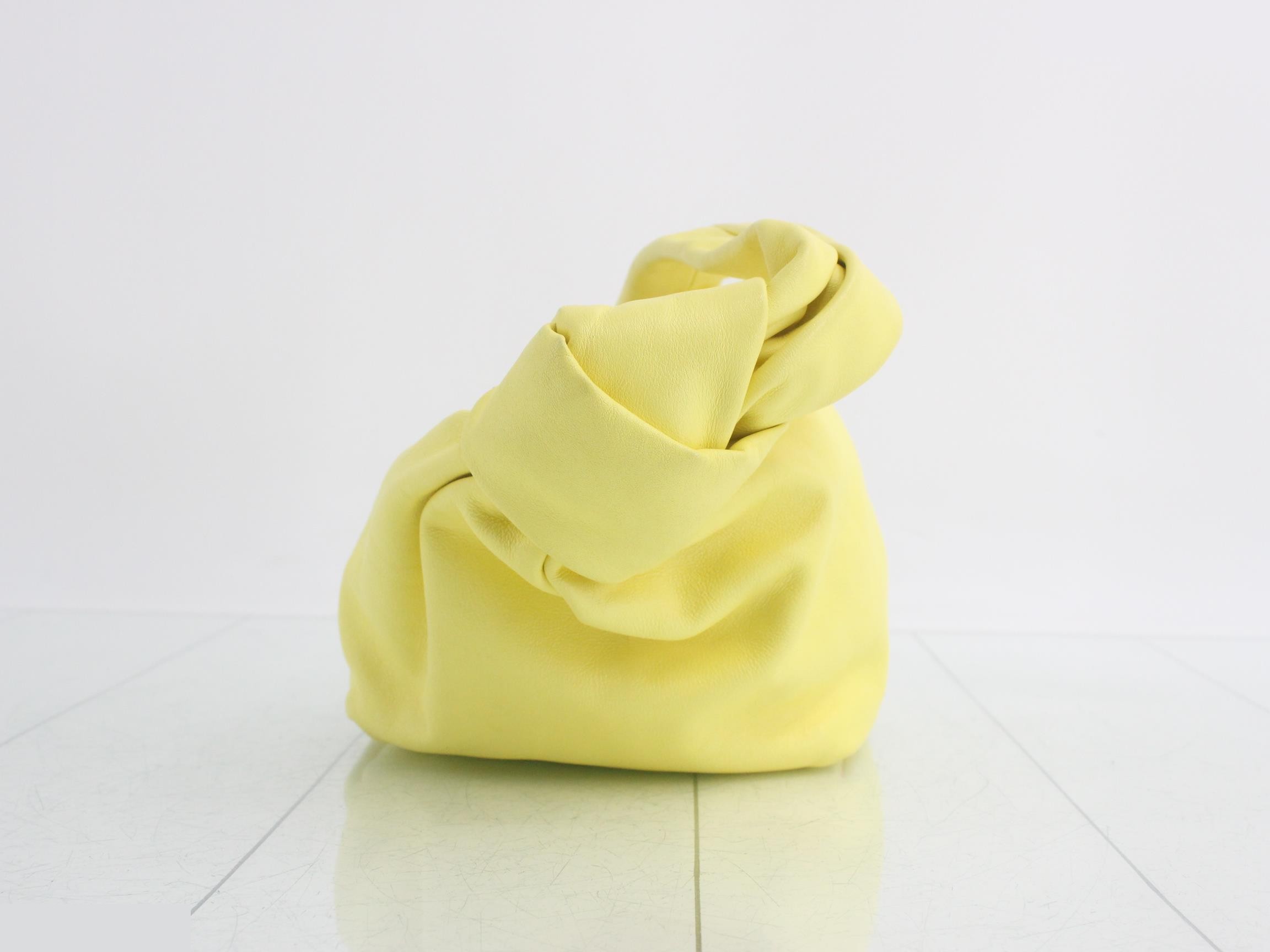 Double Knot Leather Handbag, Yellow — view 3