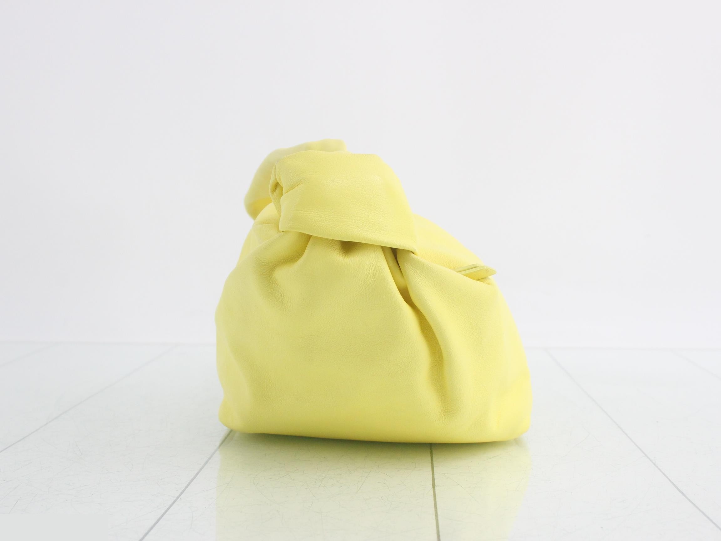 Double Knot Leather Handbag, Yellow — view 4