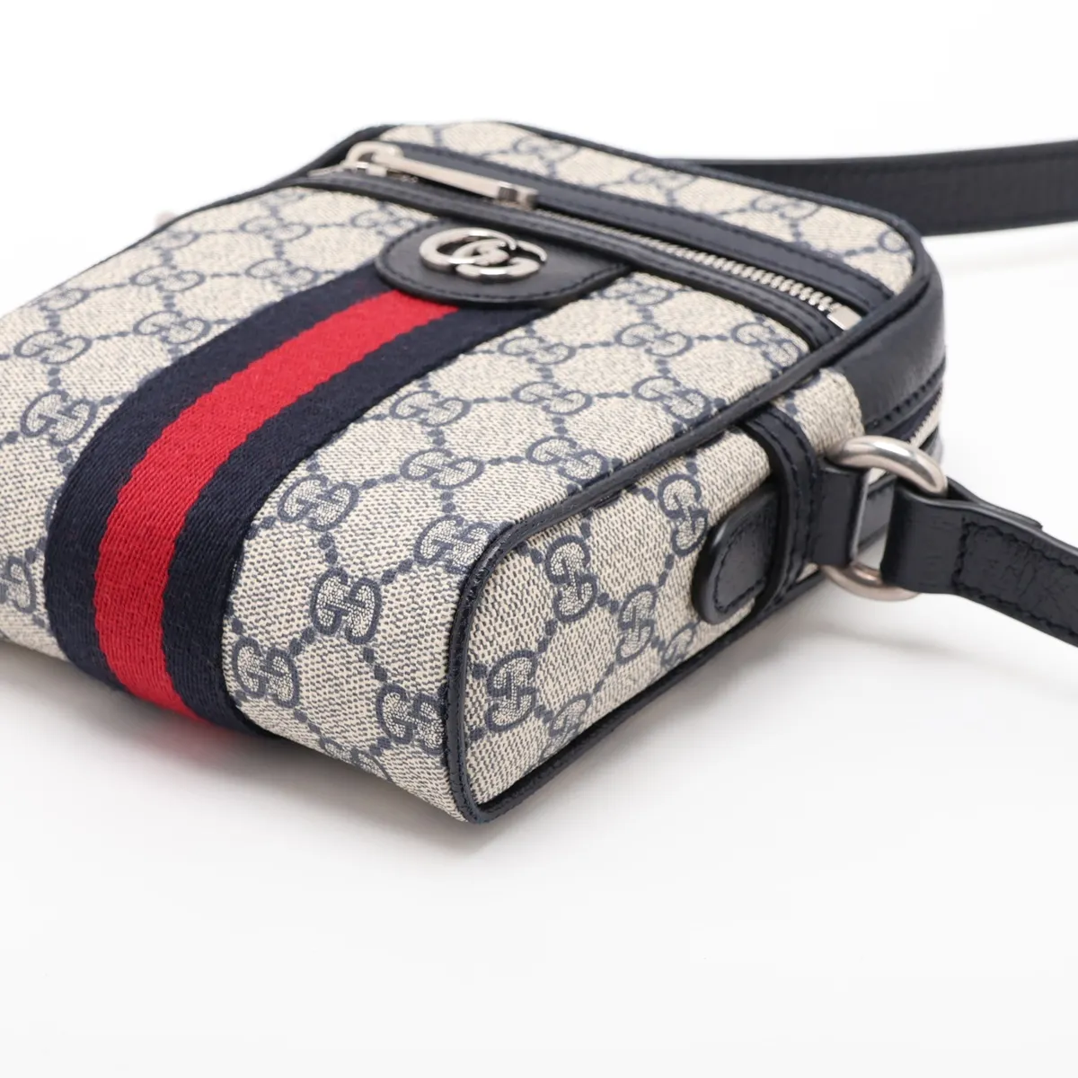 GG Supreme Ophidia 598127 PVC x Leather Shoulder Bag, Beige x Navy — view 3