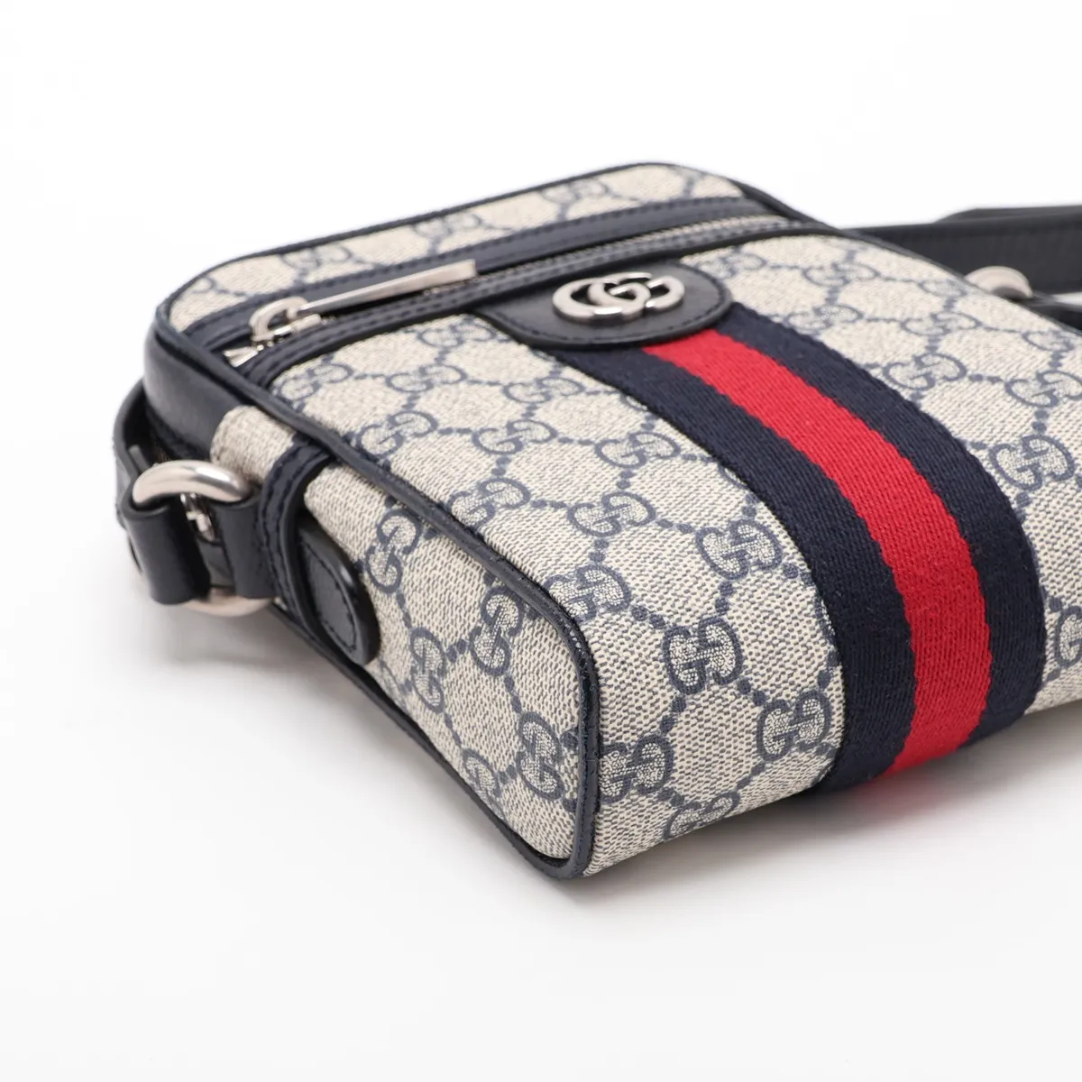 GG Supreme Ophidia 598127 PVC x Leather Shoulder Bag, Beige x Navy — view 4