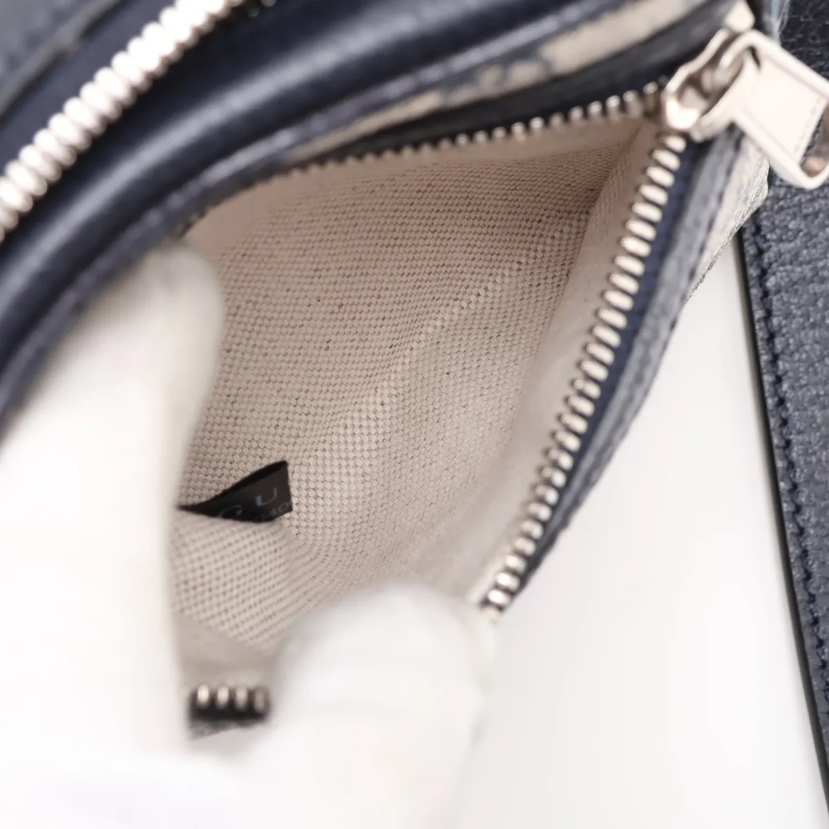 GG Supreme Ophidia 598127 PVC x Leather Shoulder Bag, Beige x Navy — view 7