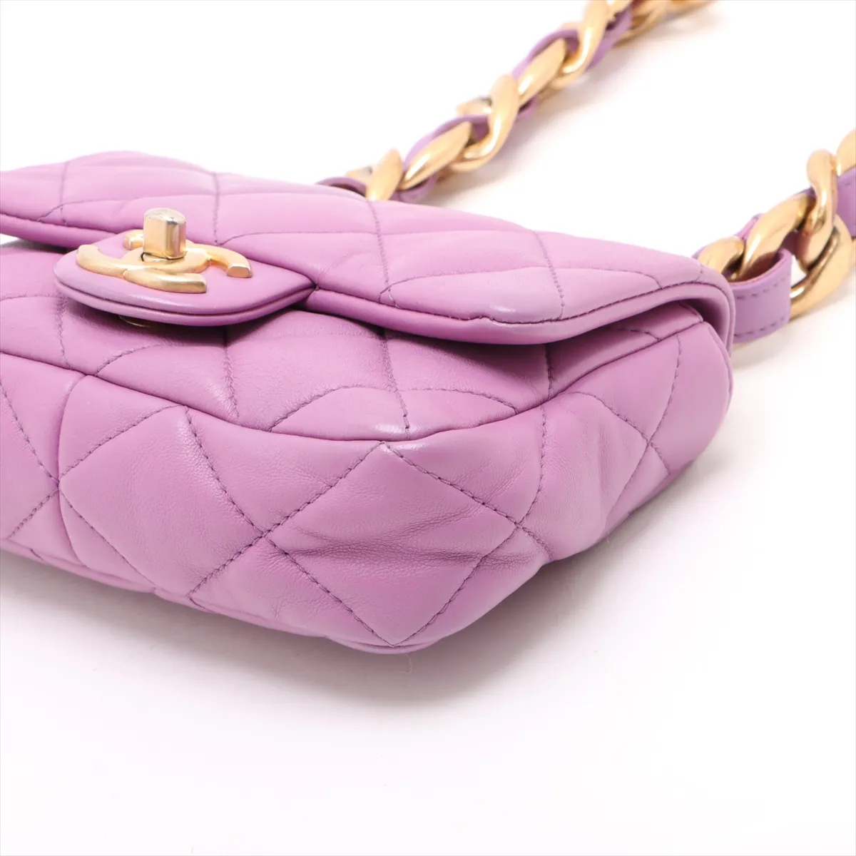 Matelasse Lambskin Chain Shoulder Bag Purple Gold Hardware UX28PX61 Random Plate — view 3