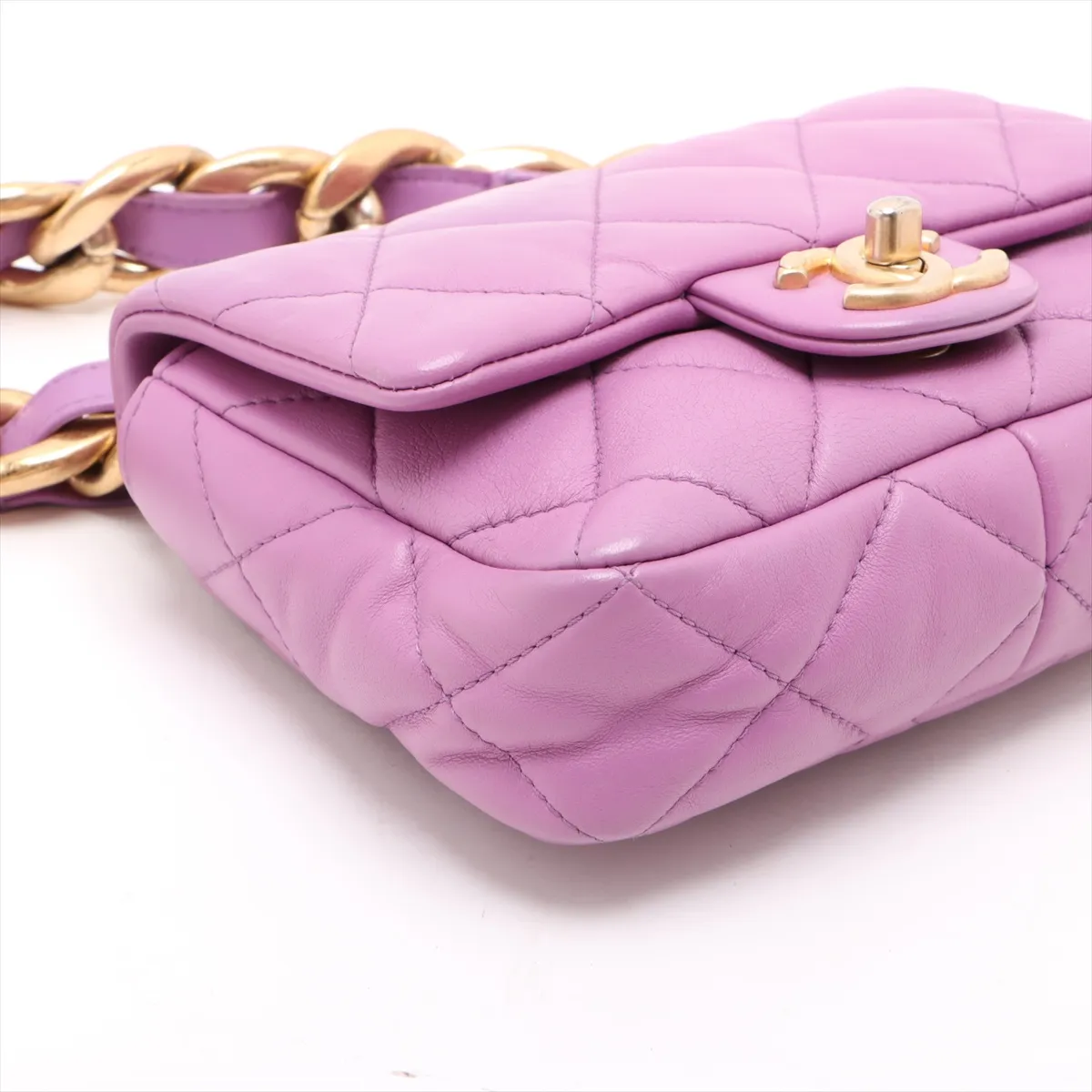 Matelasse Lambskin Chain Shoulder Bag Purple Gold Hardware UX28PX61 Random Plate — view 4