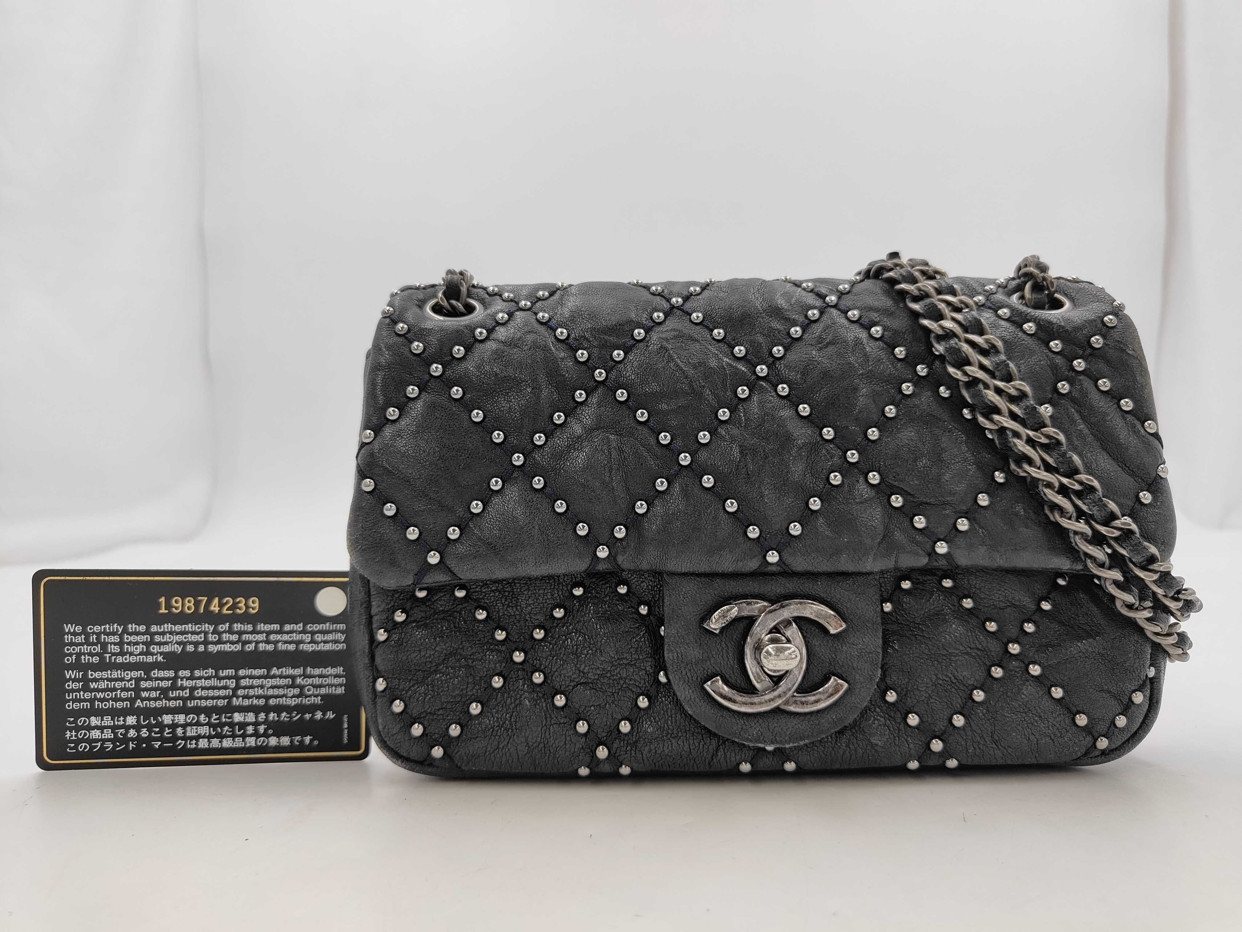 Matelassé 20 Studded Double Flap Double Chain Shoulder Bag, Black with Gunmetal Hardware, with original seal, serial number 19 series.