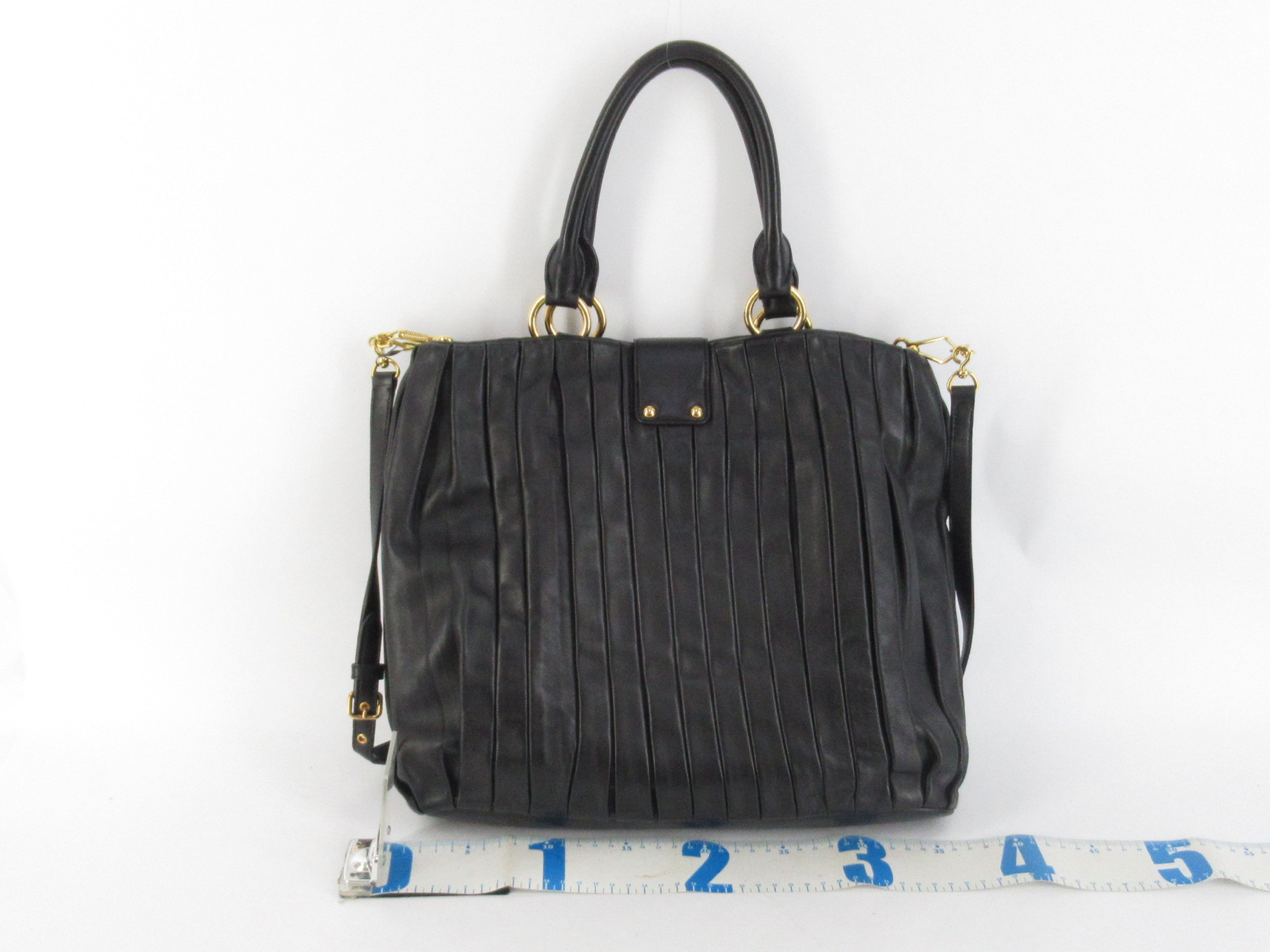 Leather Gathered 2-Way Tote Bag Shoulder Bag Black Tote Bag — view 2