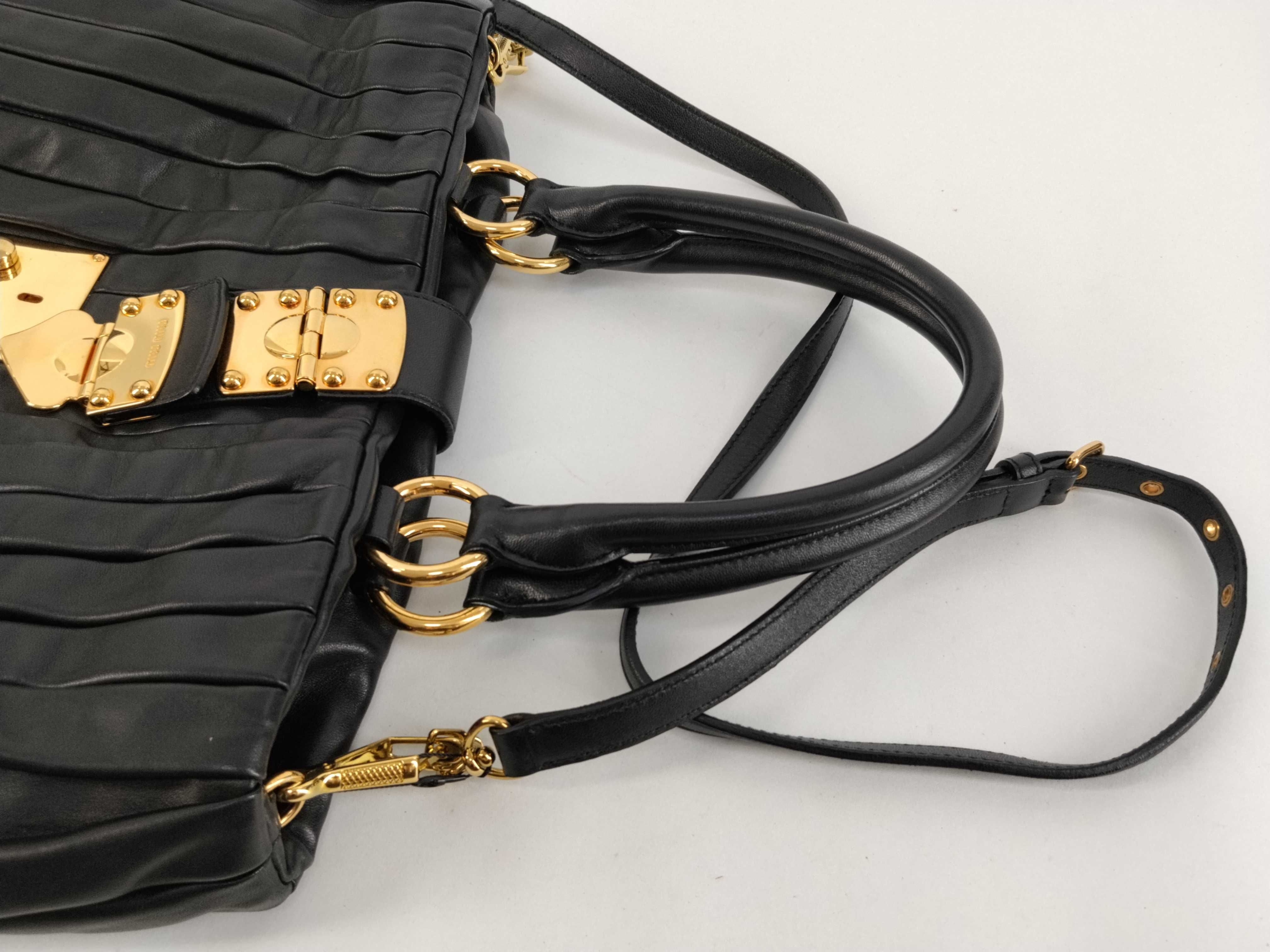 Leather Gathered 2-Way Tote Bag Shoulder Bag Black Tote Bag — view 3