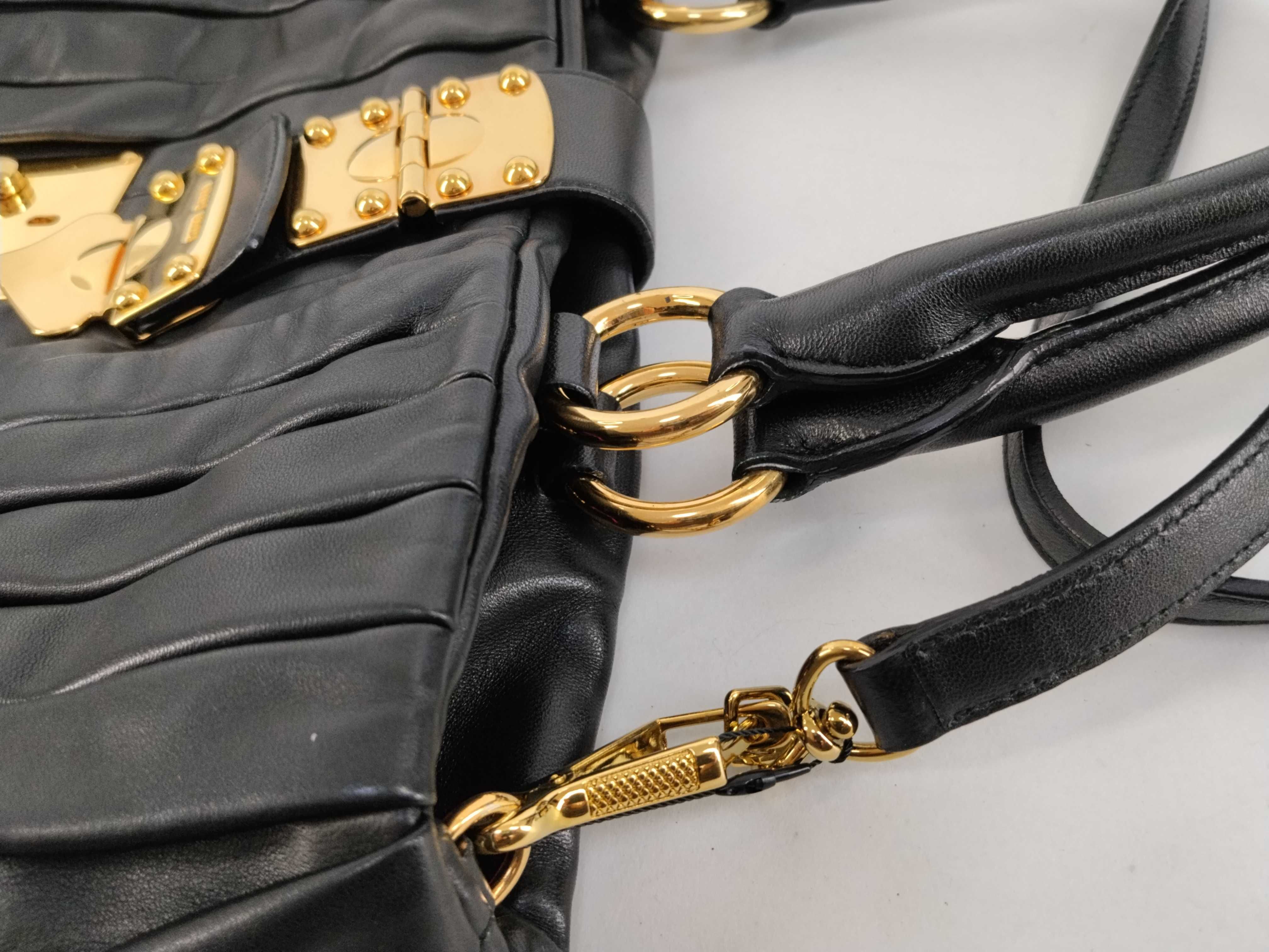 Leather Gathered 2-Way Tote Bag Shoulder Bag Black Tote Bag — view 5
