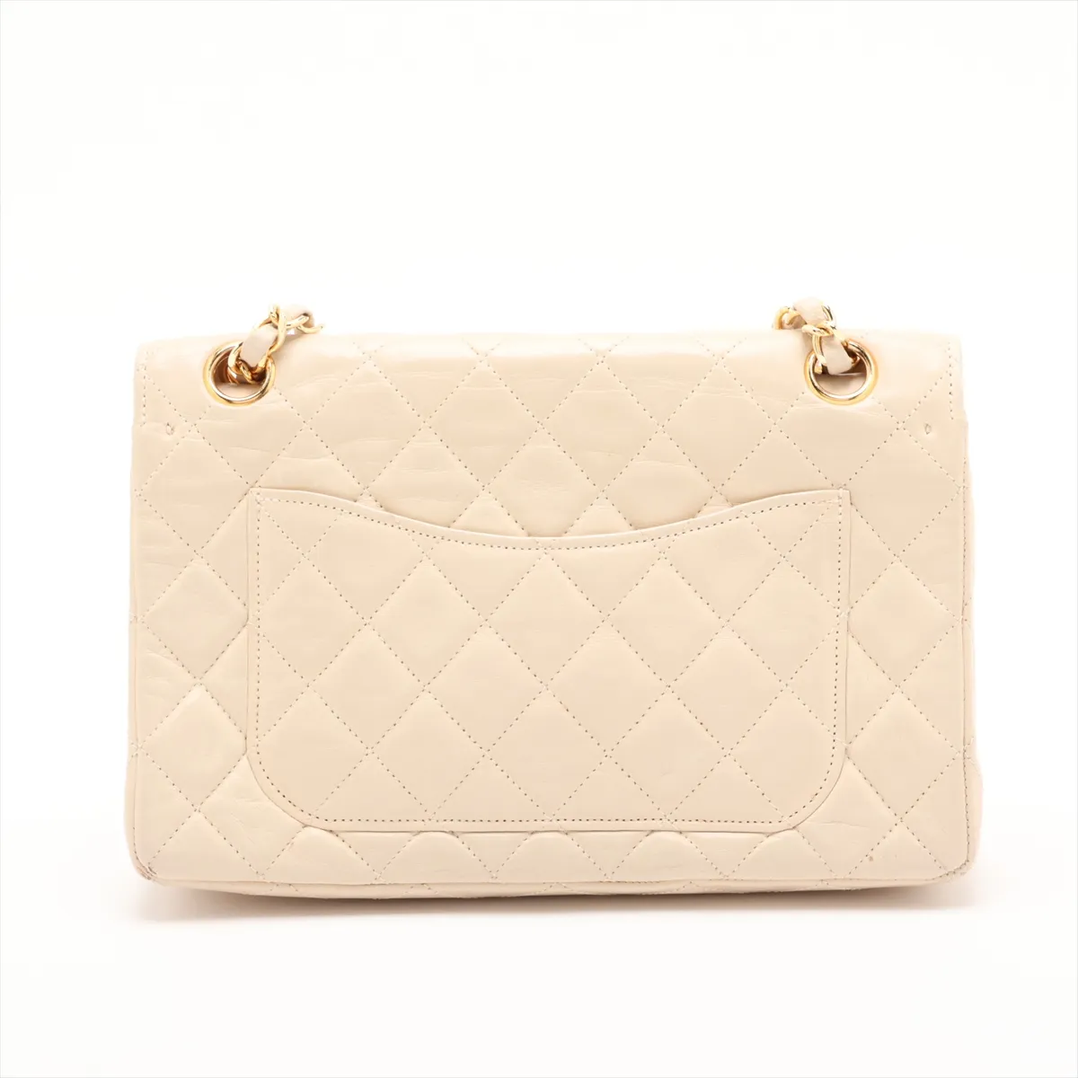 Matelassé Leather Double Flap Double Chain Bag, Beige, Gold Hardware — view 2