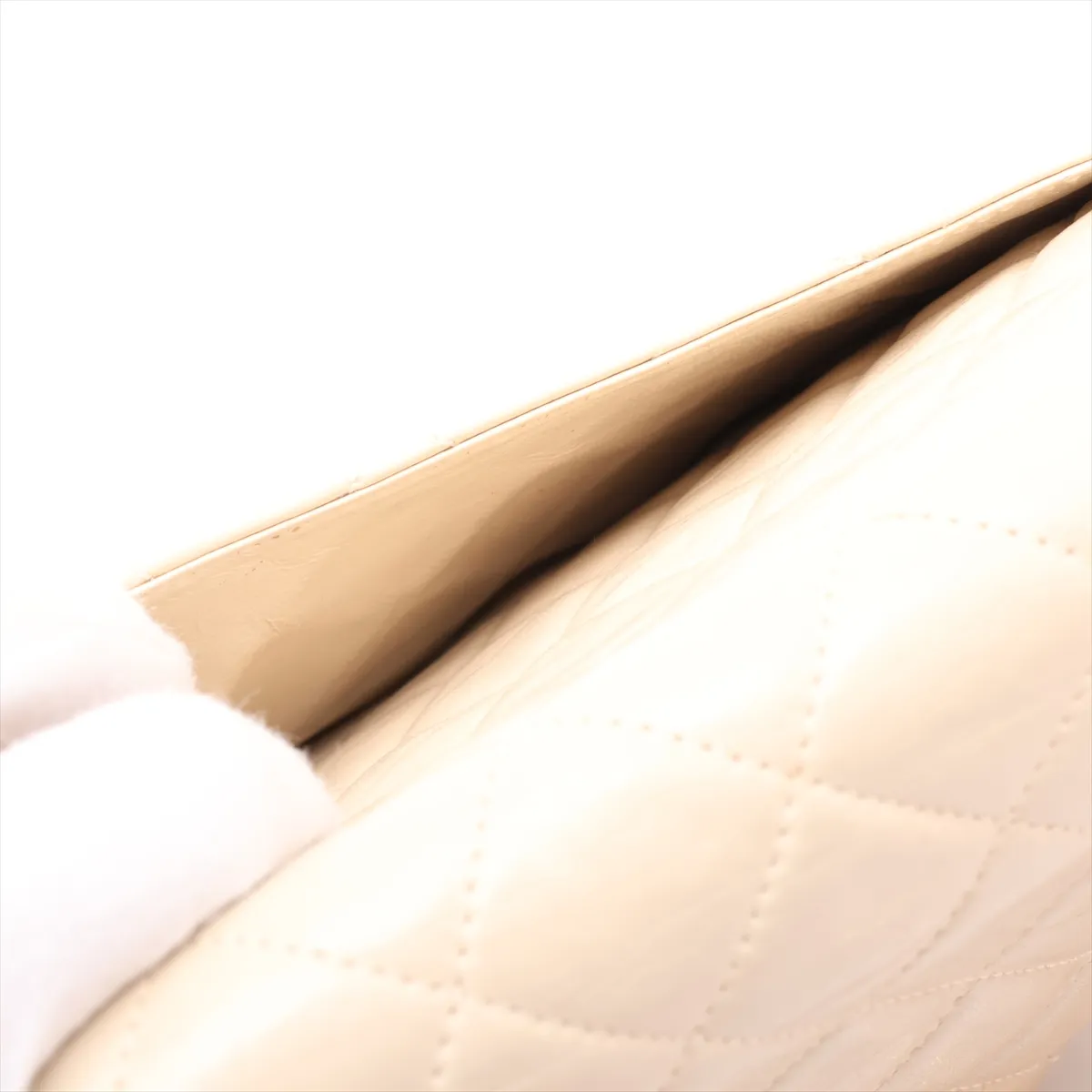 Matelassé Leather Double Flap Double Chain Bag, Beige, Gold Hardware — view 11