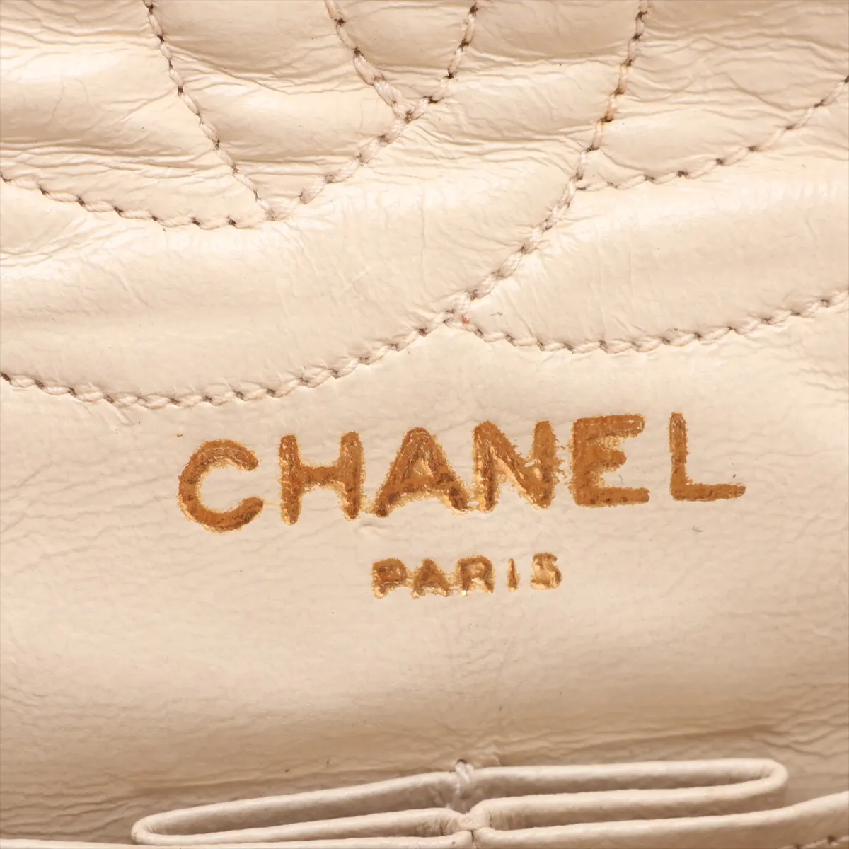Matelassé Leather Double Flap Double Chain Bag, Beige, Gold Hardware — view 12