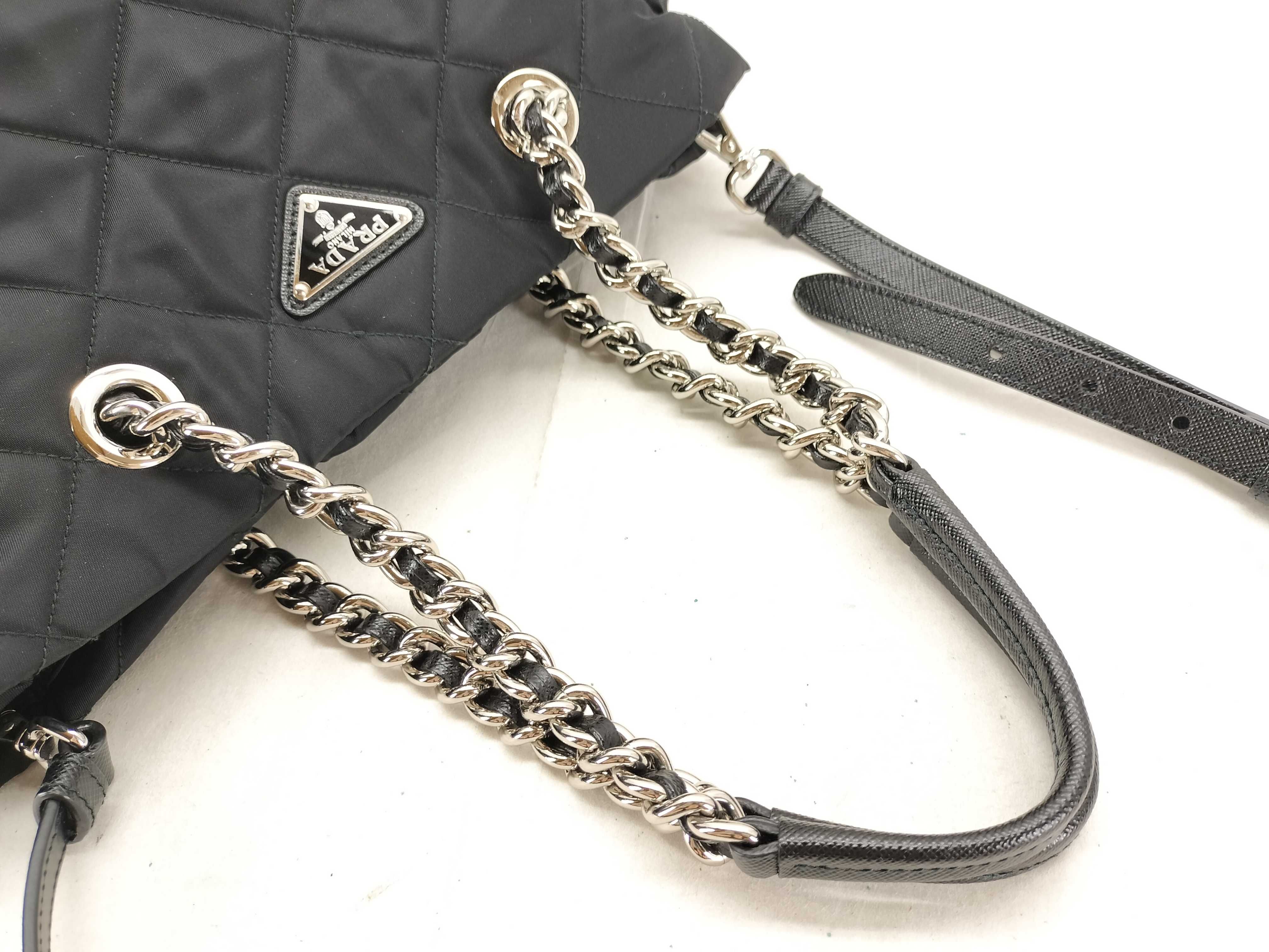 Nylon Chain Tote Bag 1BG740 Quilted Black Handbag Shoulder Bag — view 3