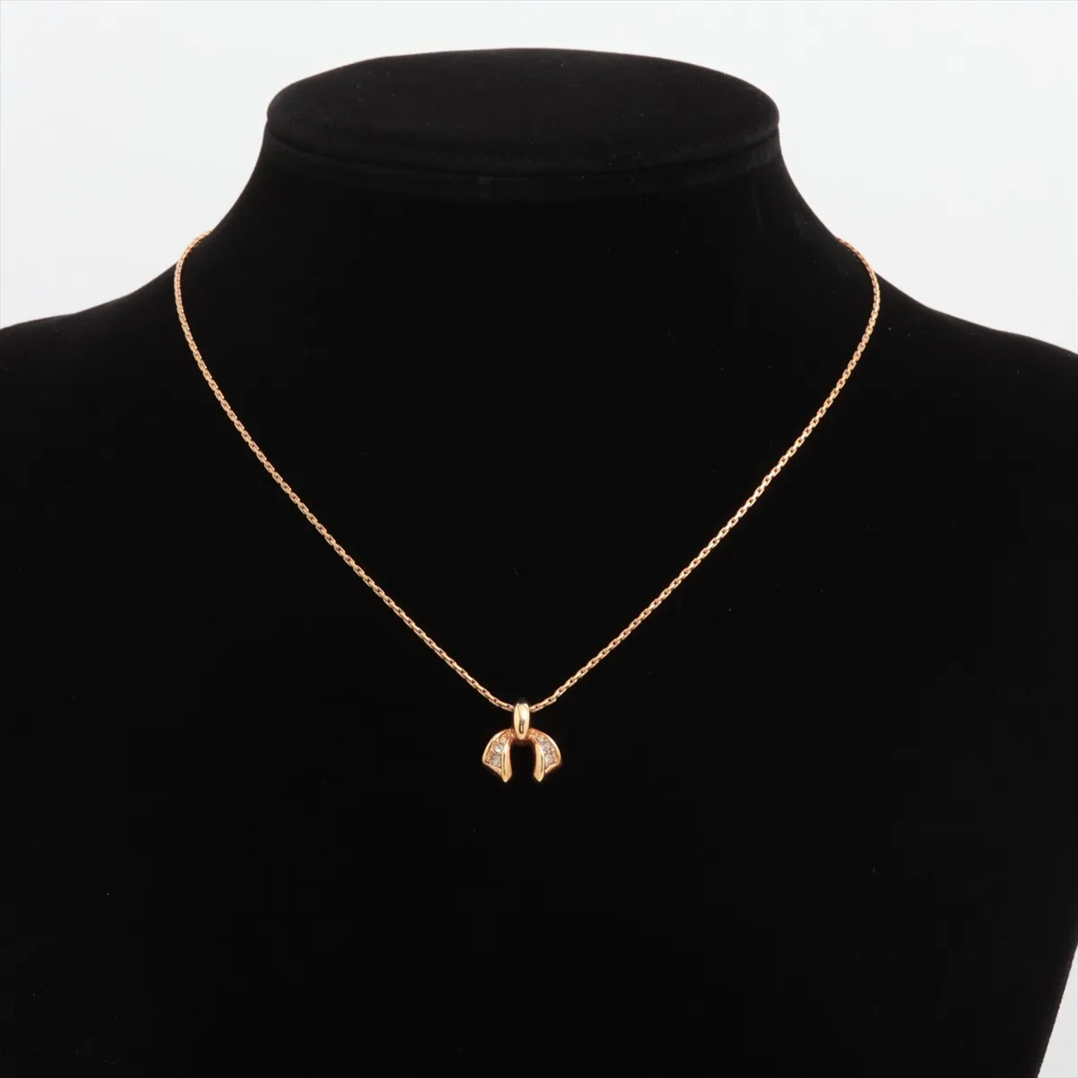 Ribbon Necklace, GP x Rhinestone, Gold, — view 5