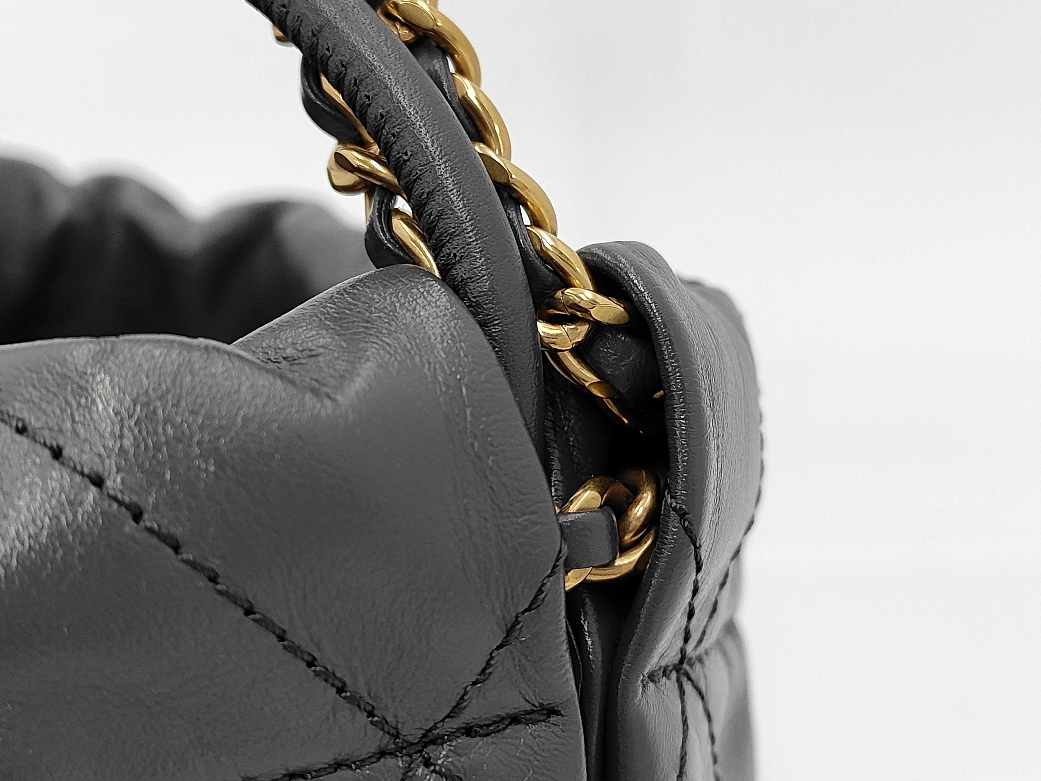 22 Mini Shiny Calfskin Chain Shoulder Bag, Gray with Gold Hardware and Random Plate Design, AS3980 (Shoulder Bag) — view 3