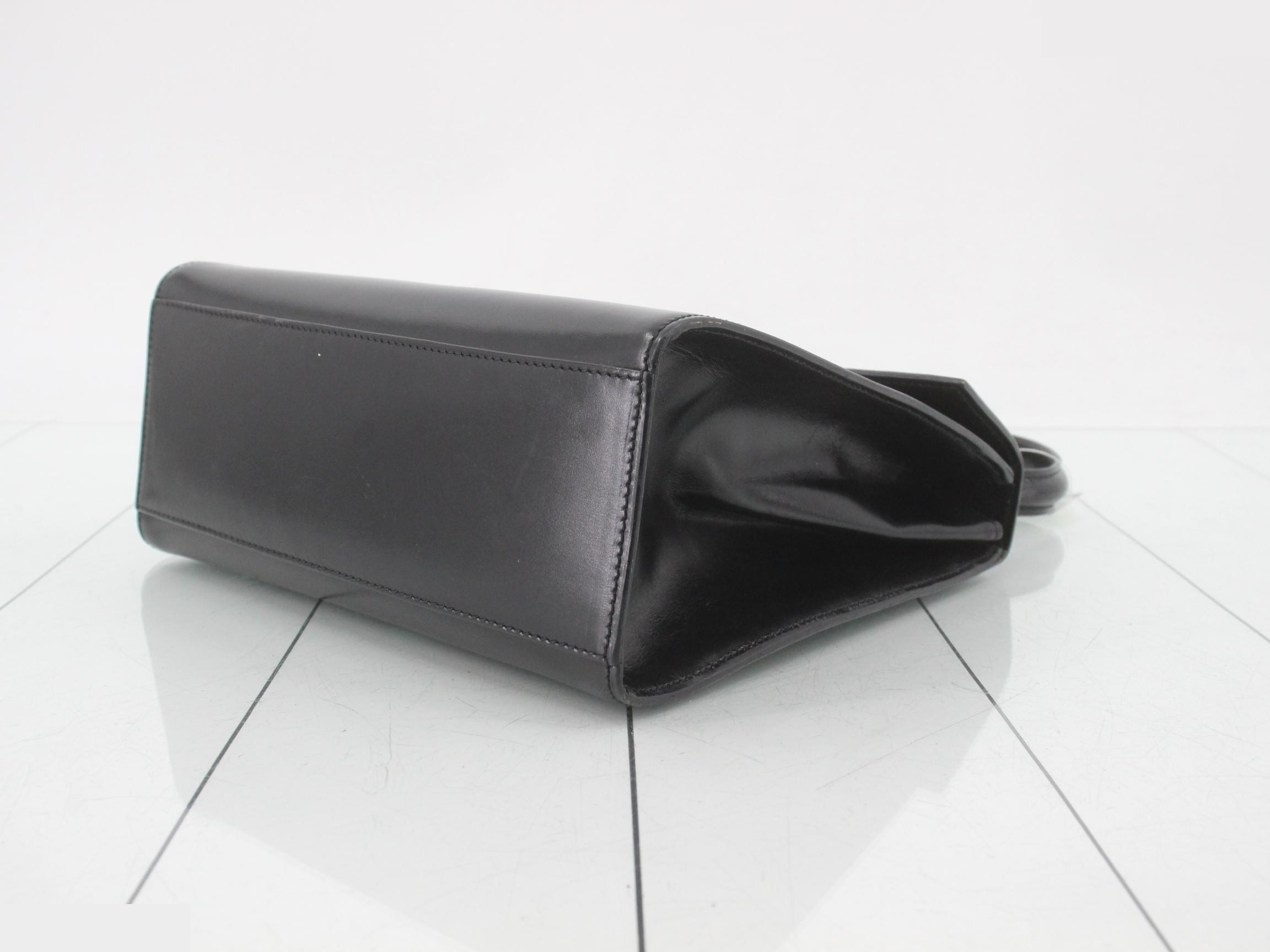 Calfskin Turnlock Handbag, Black — view 6