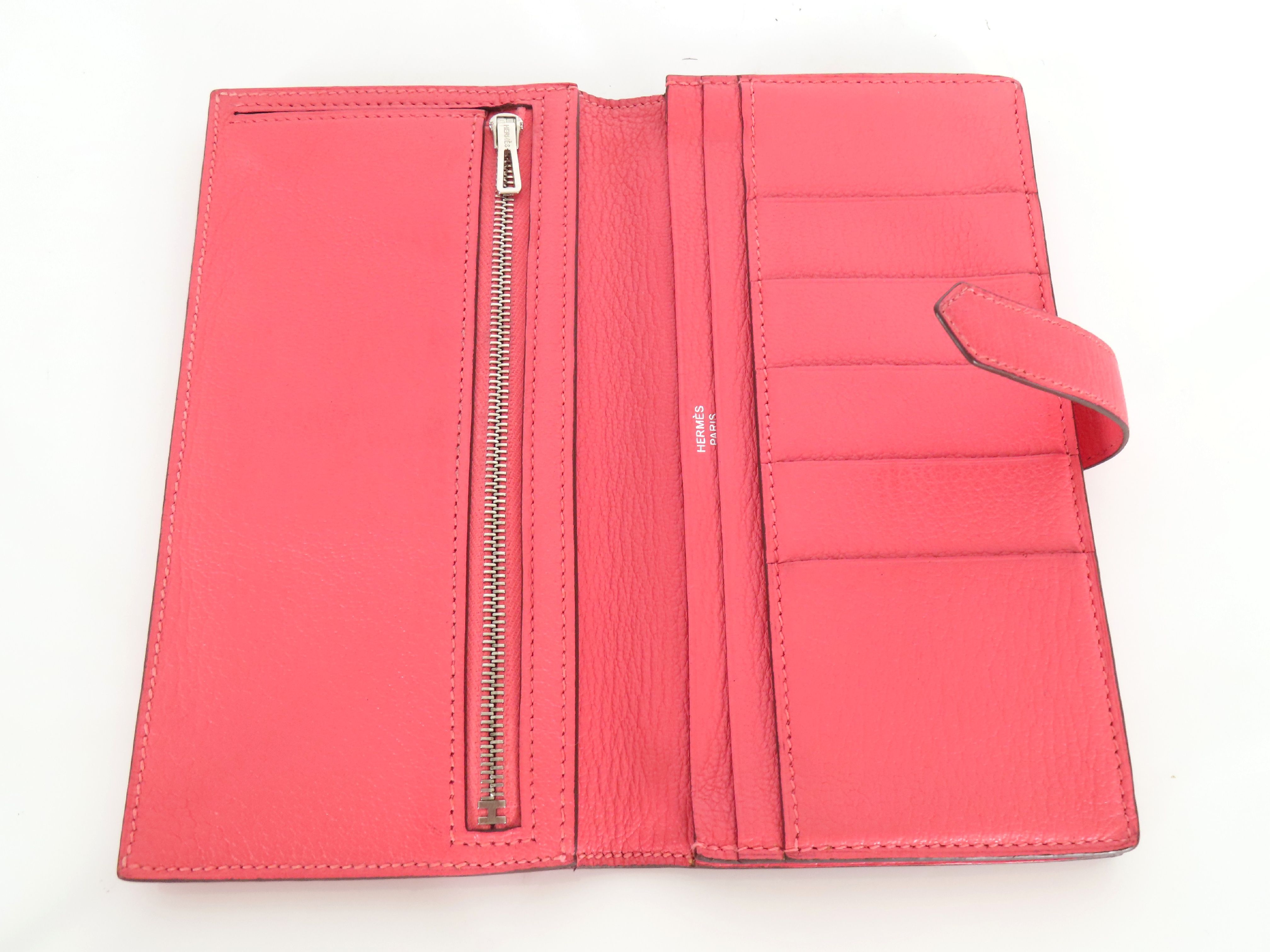 Bearn Soufflé Chevre Leather Wallet, C Stamp, Pink, Silver Hardware — view 7