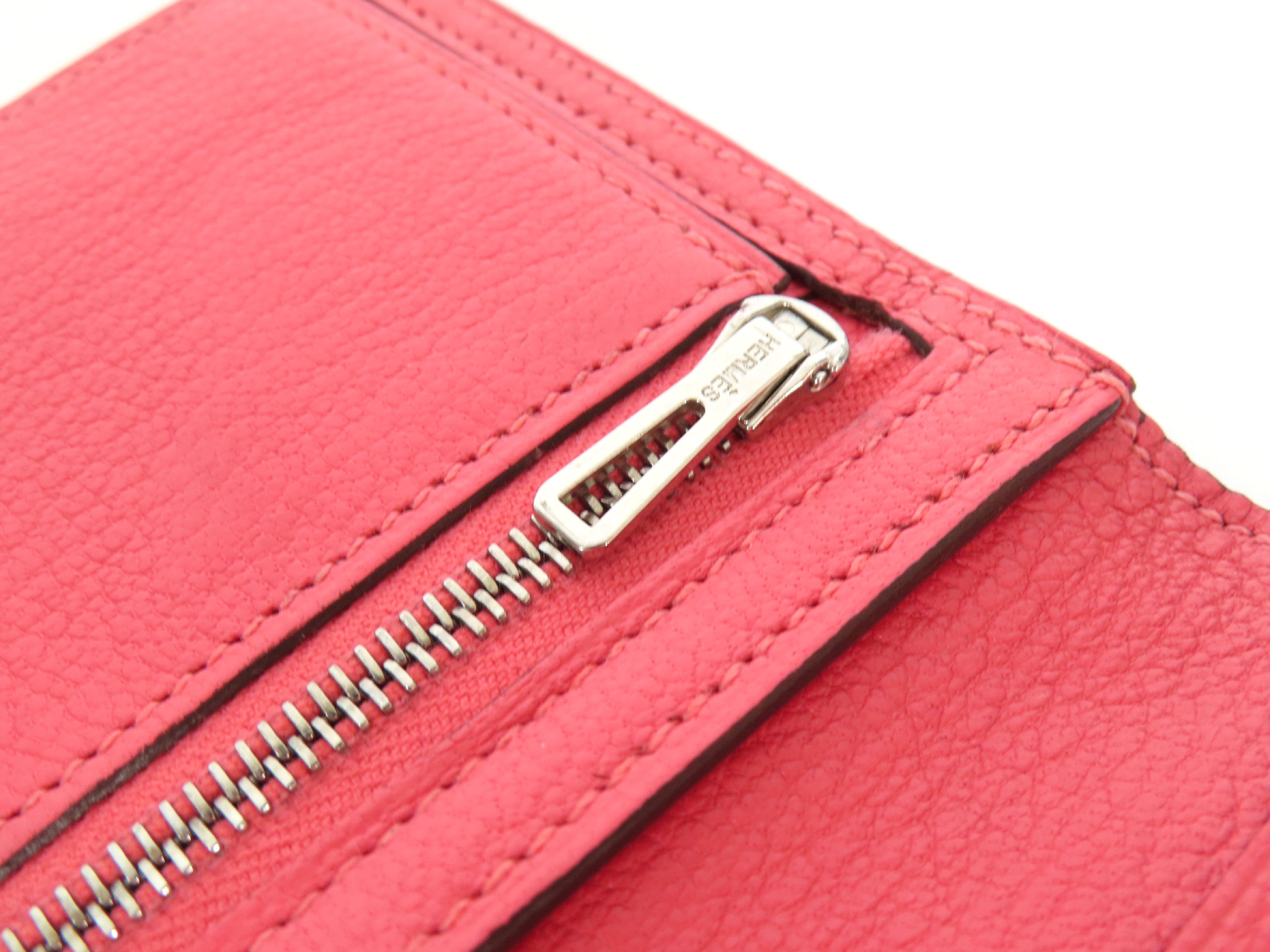 Bearn Soufflé Chevre Leather Wallet, C Stamp, Pink, Silver Hardware — view 9