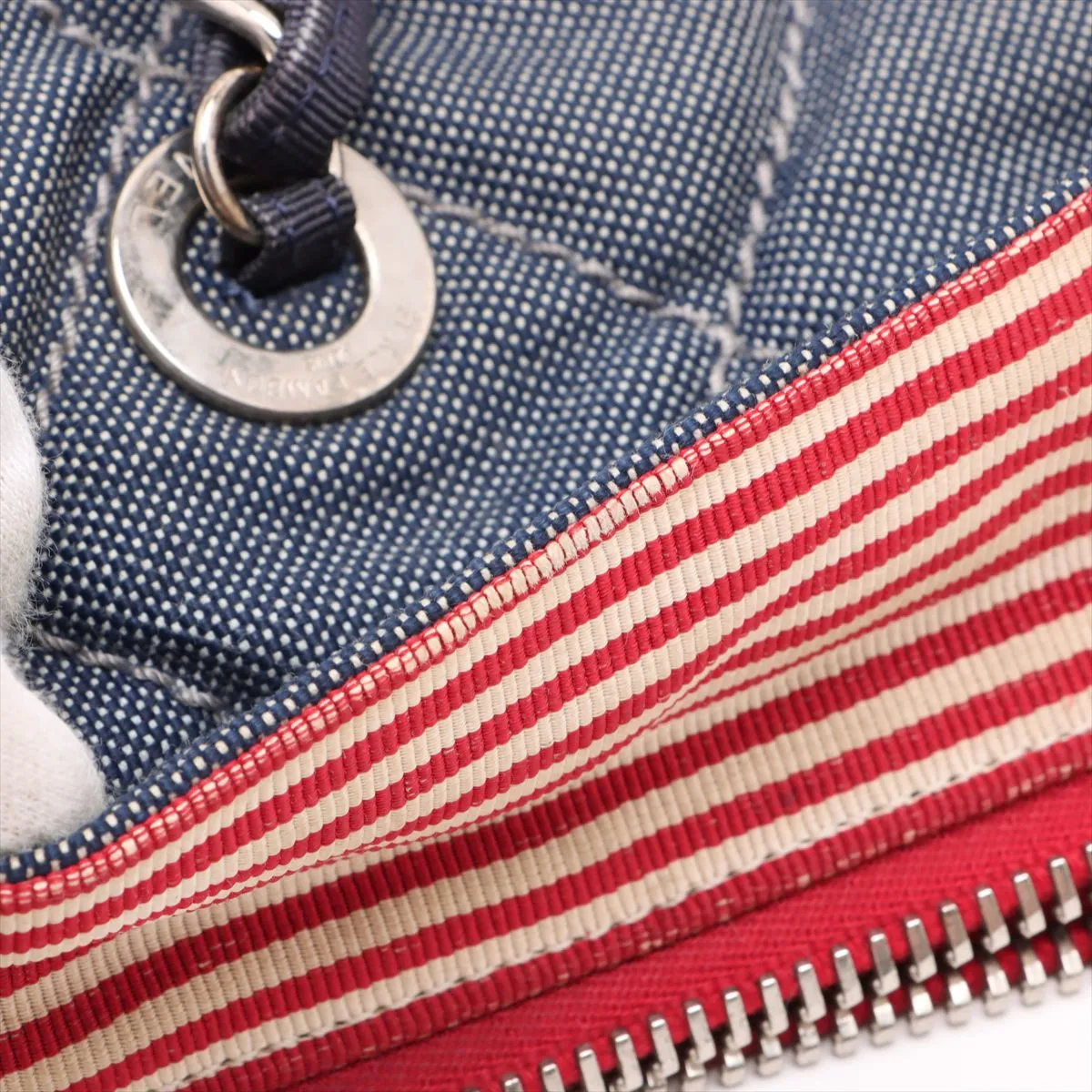 Cruise Line Denim Chain Tote Bag Blue x Red Silver Hardware 14576506 No. 14 — view 12