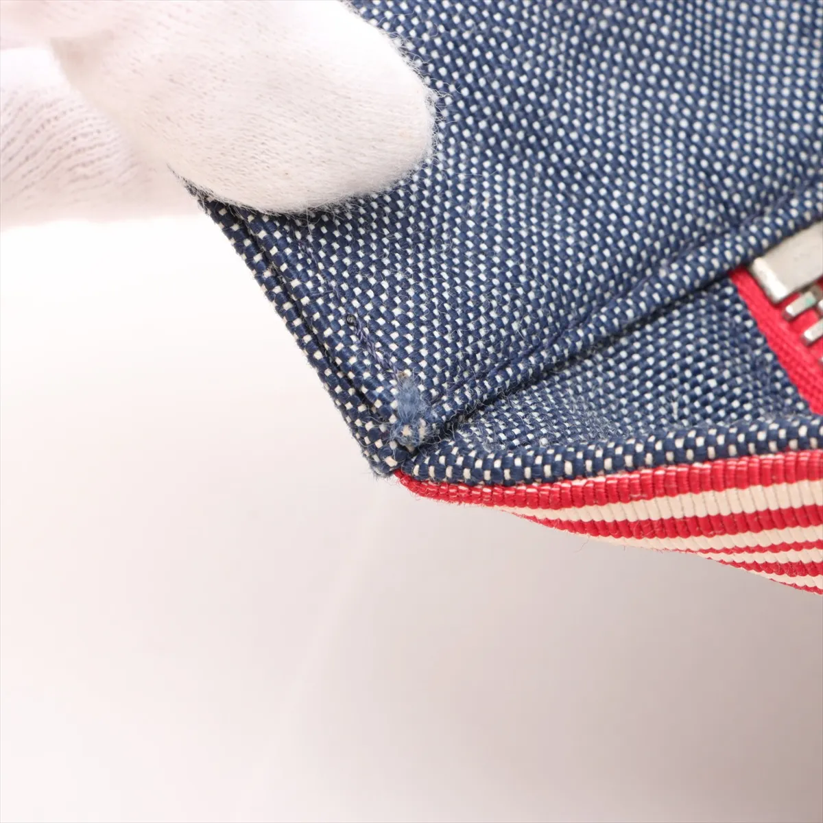 Cruise Line Denim Chain Tote Bag Blue x Red Silver Hardware 14576506 No. 14 — view 13
