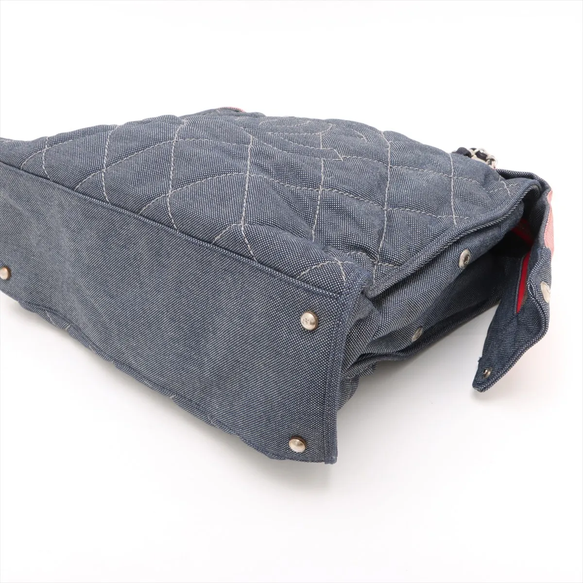 Cruise Line Denim Chain Tote Bag Blue x Red Silver Hardware 14576506 No. 14 — view 3