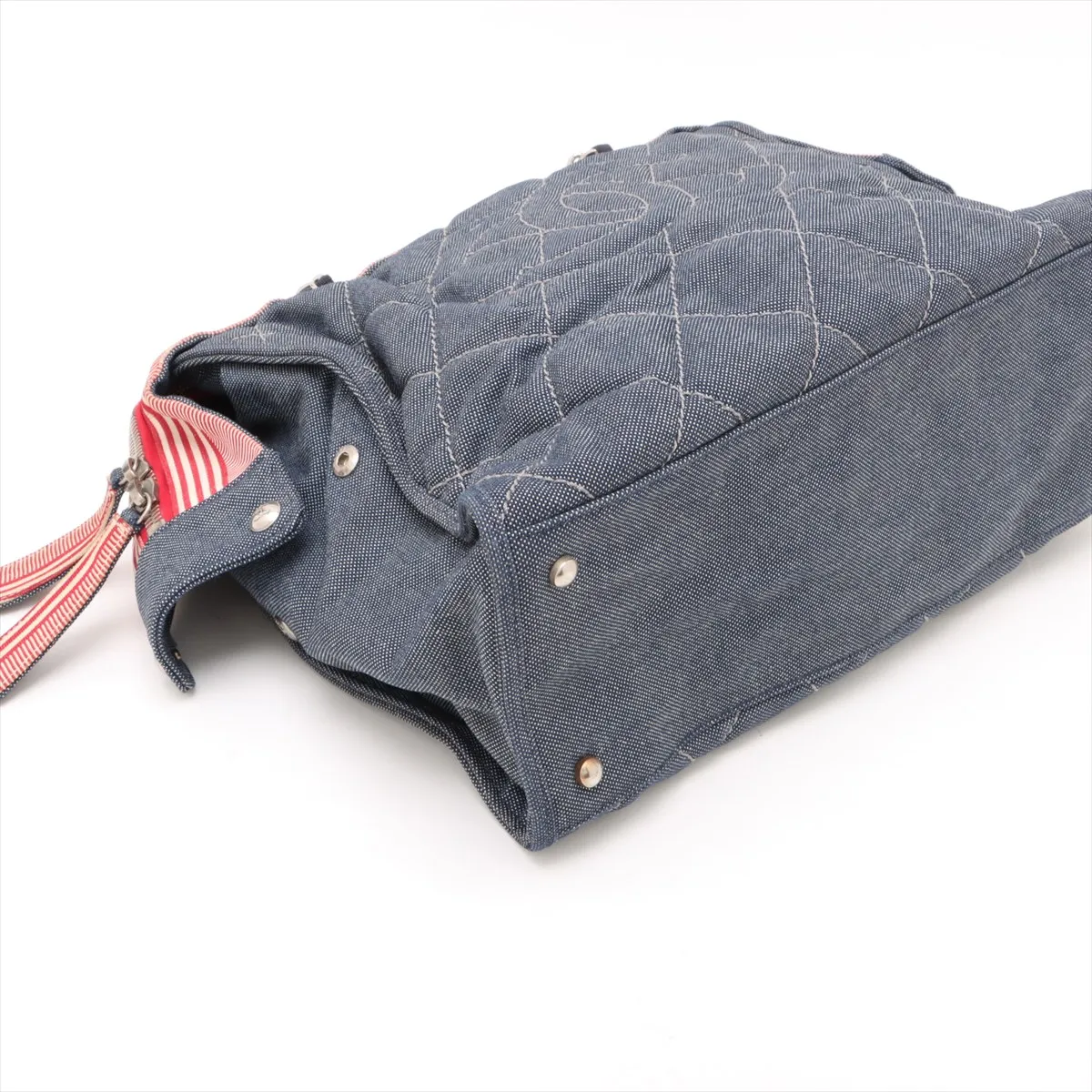Cruise Line Denim Chain Tote Bag Blue x Red Silver Hardware 14576506 No. 14 — view 4