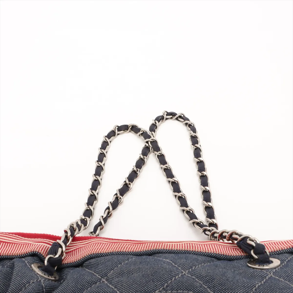Cruise Line Denim Chain Tote Bag Blue x Red Silver Hardware 14576506 No. 14 — view 6