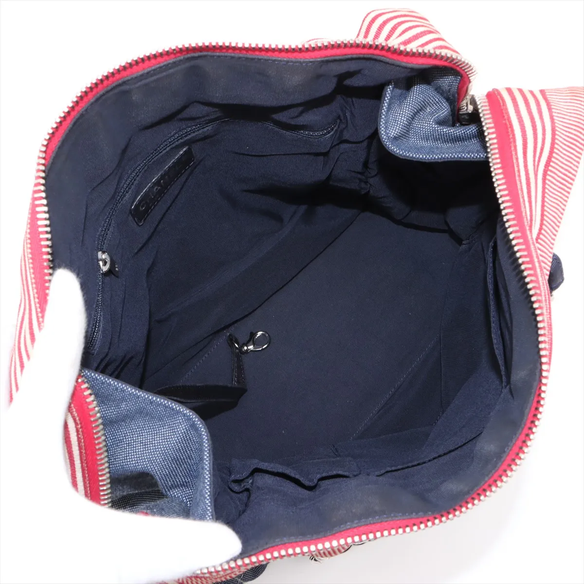 Cruise Line Denim Chain Tote Bag Blue x Red Silver Hardware 14576506 No. 14 — view 7