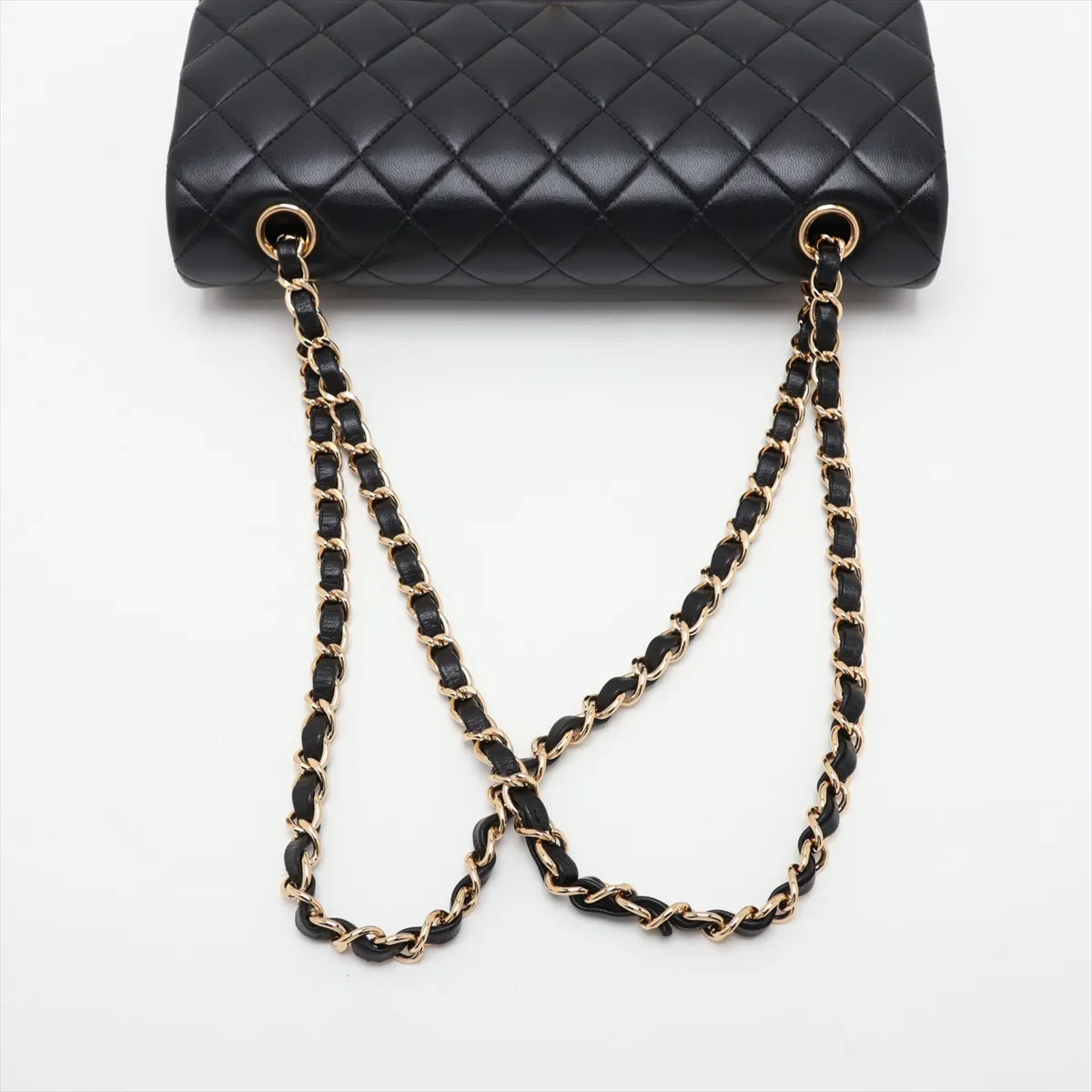 [Individually packaged] Chanel Matelassé 25 Lambskin Double Flap Double Chain Bag, Black with Gold Hardware, 21595516, Serial Number 21, A01112 — view 5
