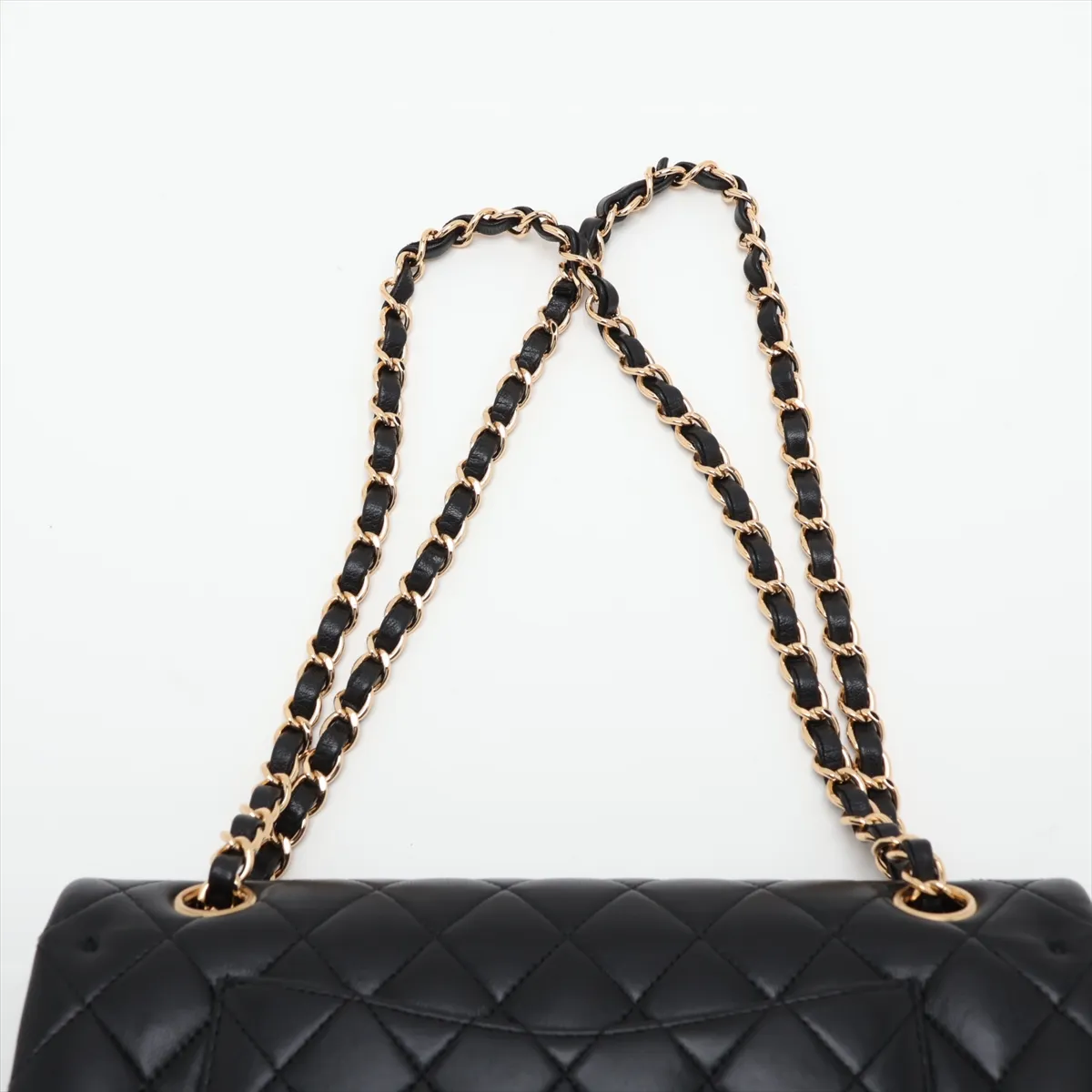 [Individually packaged] Chanel Matelassé 25 Lambskin Double Flap Double Chain Bag, Black with Gold Hardware, 21595516, Serial Number 21, A01112 — view 6