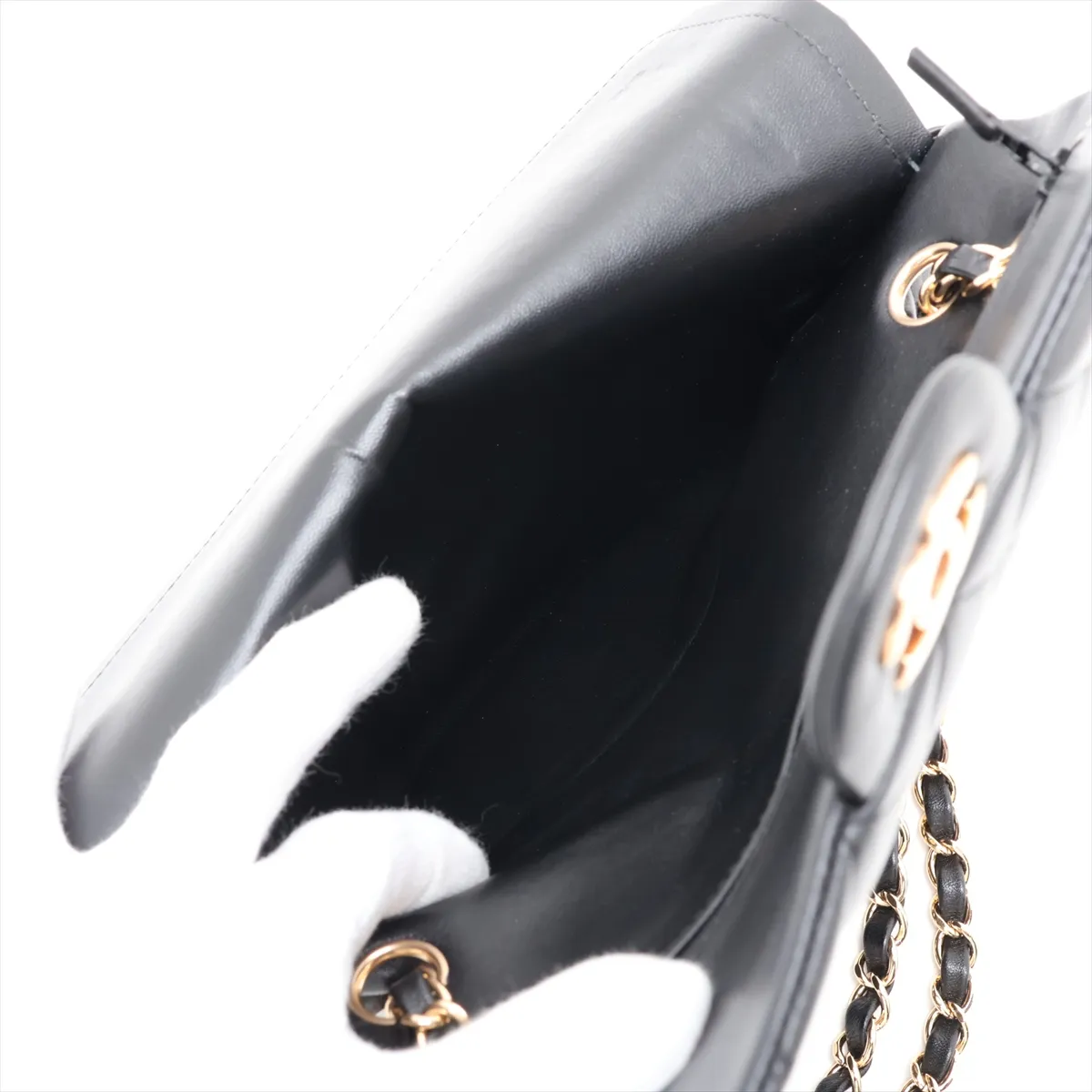 [Individually packaged] Chanel Matelassé 25 Lambskin Double Flap Double Chain Bag, Black with Gold Hardware, 21595516, Serial Number 21, A01112 — view 10