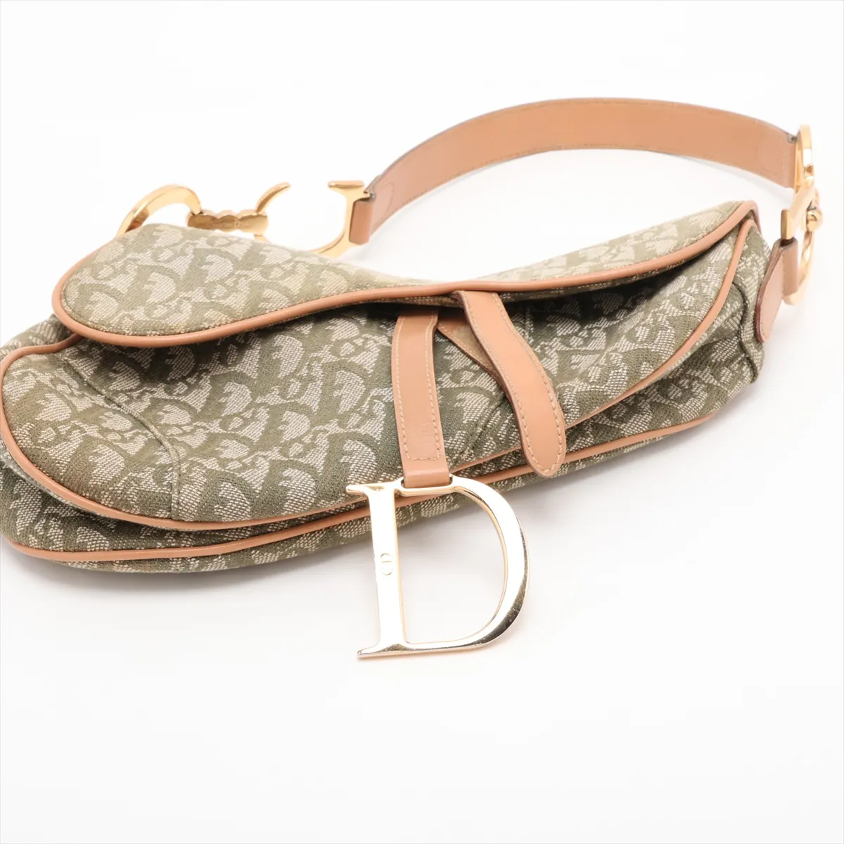 Trotter Saddle Bag Canvas x Leather Shoulder Bag Green — view 3