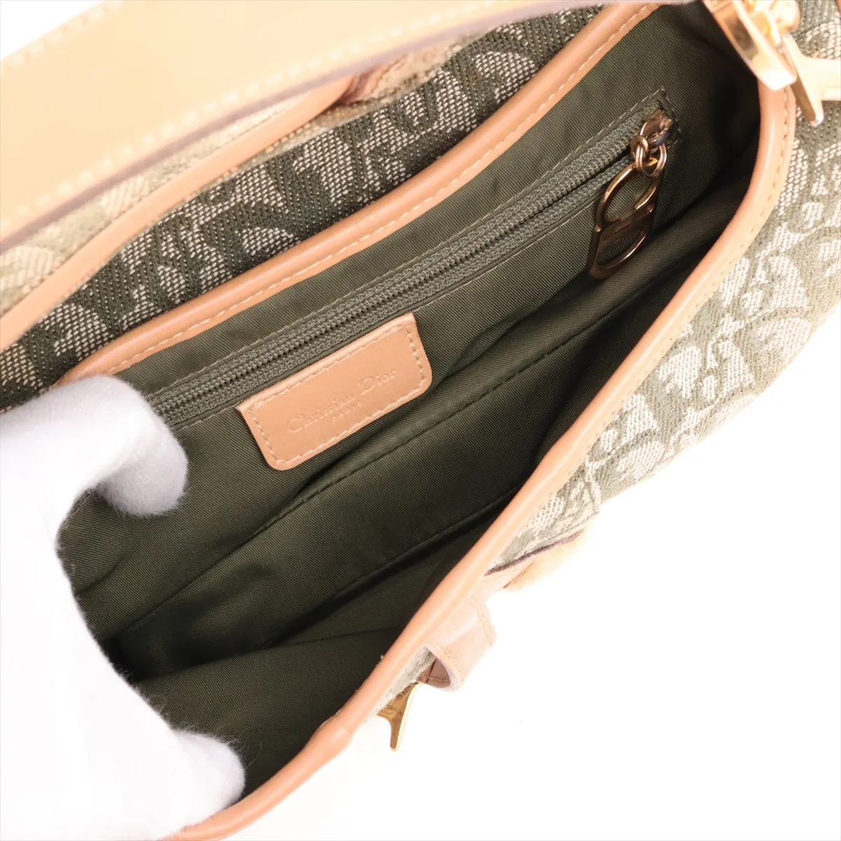 Trotter Saddle Bag Canvas x Leather Shoulder Bag Green — view 7