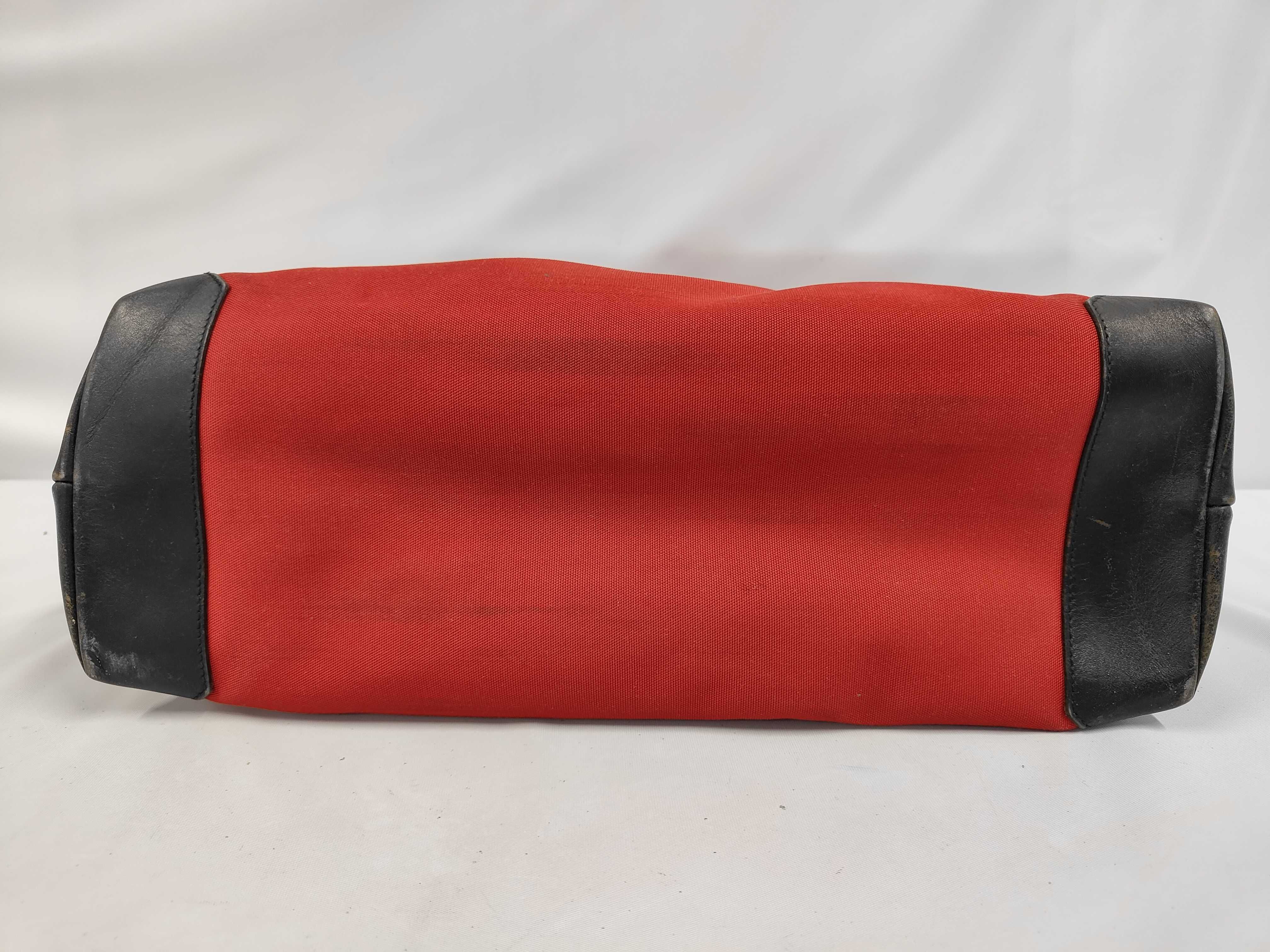 canvas and leather tote bag in black and red with a front pocket. (Item No. 019, No. 0426, No. 2404) — view 3